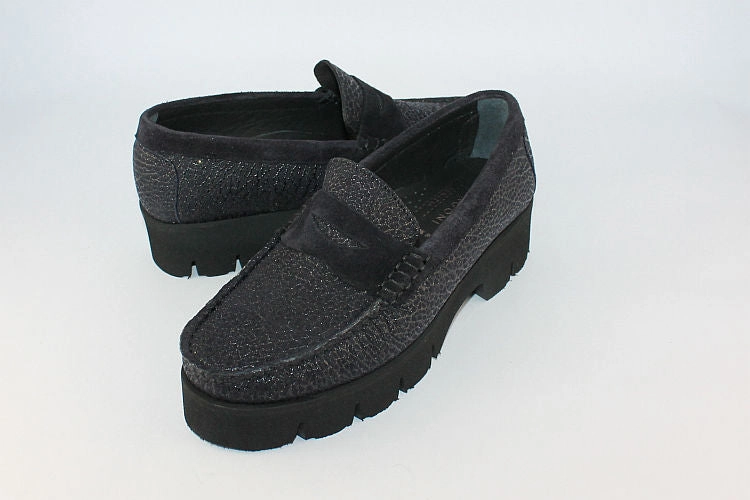 'Arianna' Blue Sparkle Loafer on a Wedge Mos Mosh Loafers