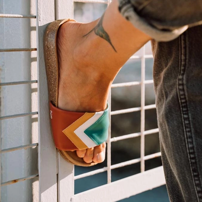 Sandalen Rüschen 'SUNSET' - Trkise Sandalen in Ocean, Wei, Senf, Terracotta - vegan