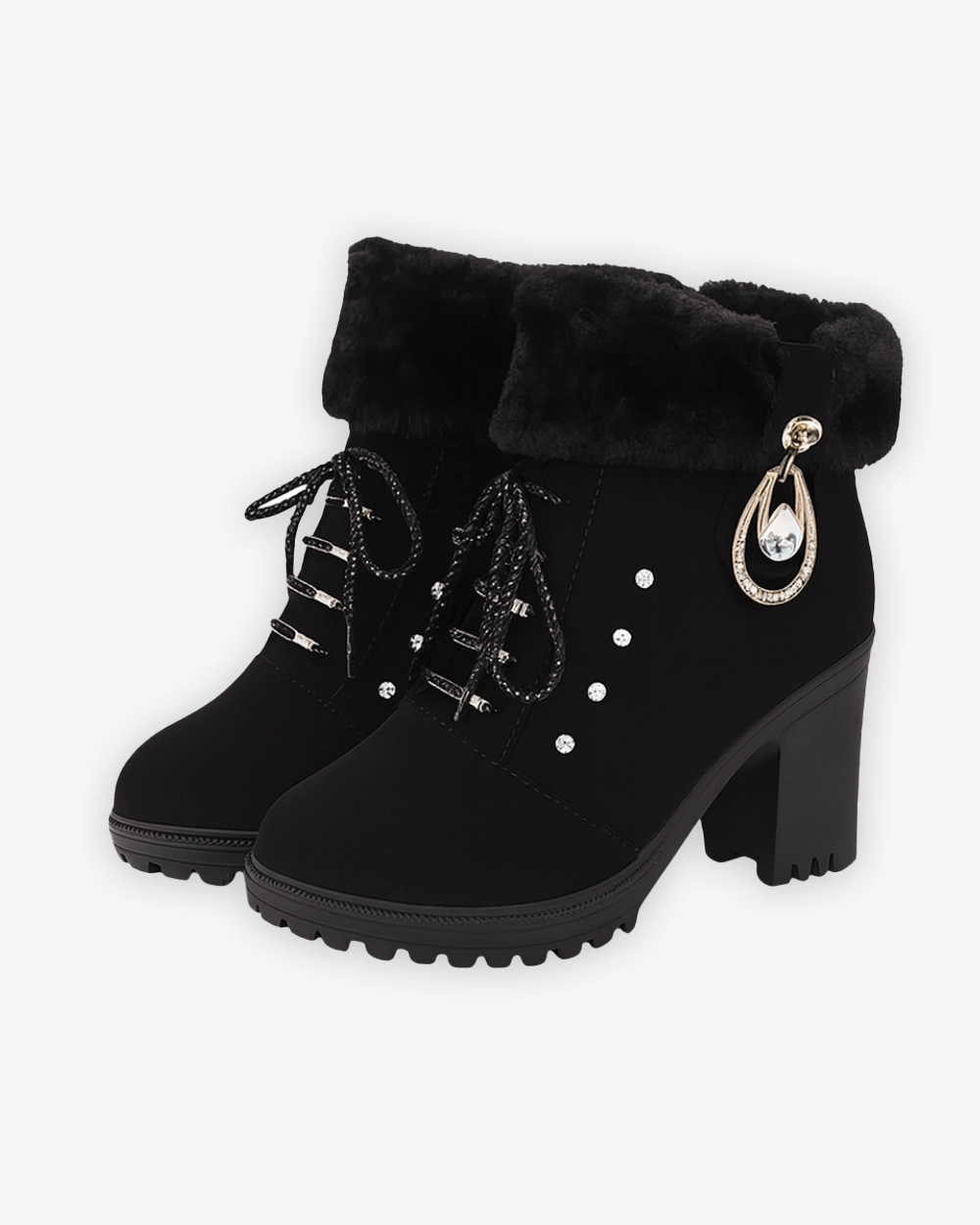 Absatz Stiefeletten mit Zierschnalle und Strassdetails Heeled Ankle Boots Strap