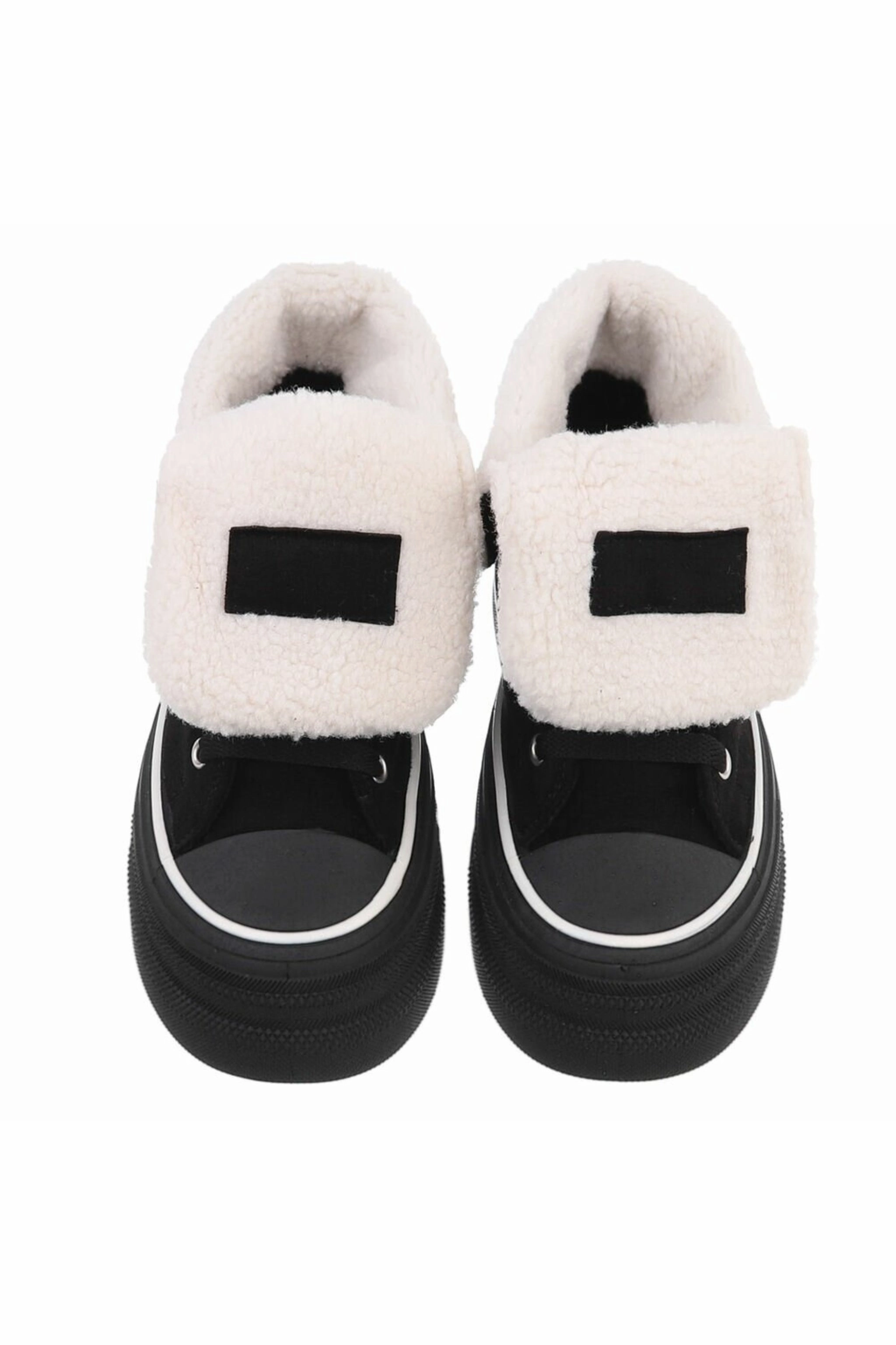 High Plateau Sneaker mit Teddyfell, schwarz Wedge Sneaker