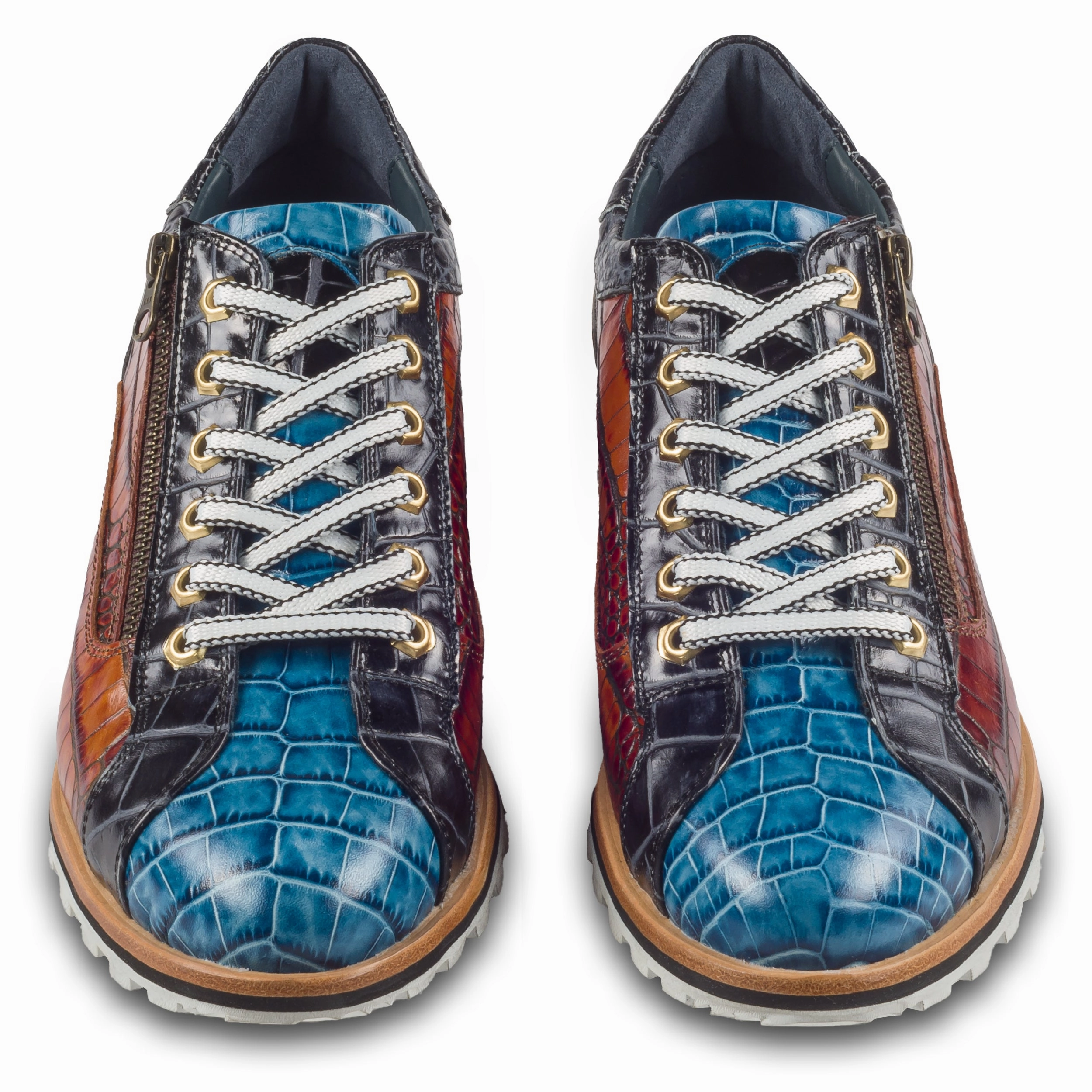 Lloyd Sneaker LORENZI Sneaker Herren blau/braun/schwarz - Kalbsleder mit Krokoprgung, Reiverschlu, handgefertigt