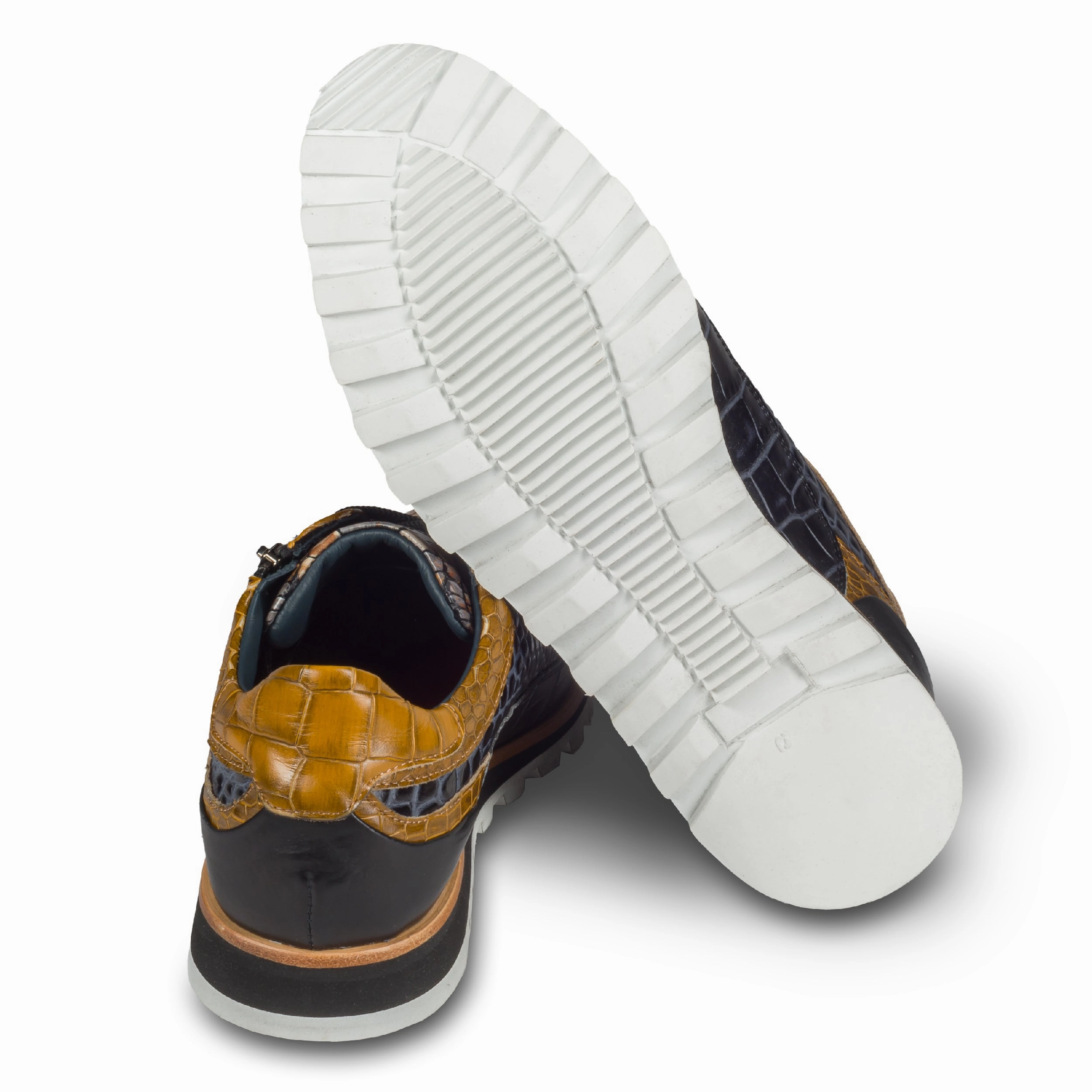 Sanri Sneaker LORENZI Sneaker Herren blau/braun/schwarz - Kalbsleder mit Krokoprgung, Reiverschlu, handgefertigt