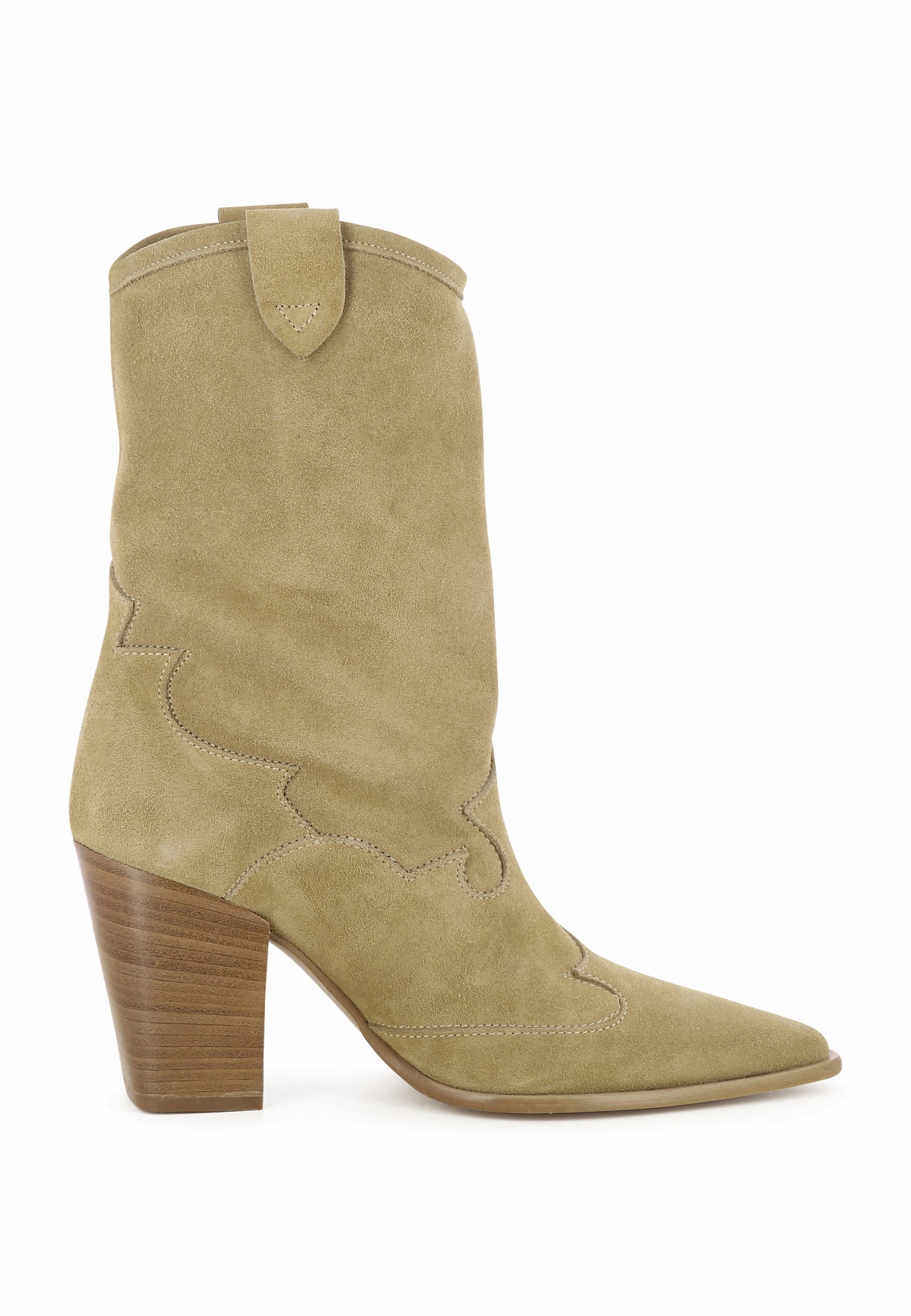 Flache Stiefel Mit Profilsohle GAIA Damen Cowboy Stiefel  -  Rauleder Beige