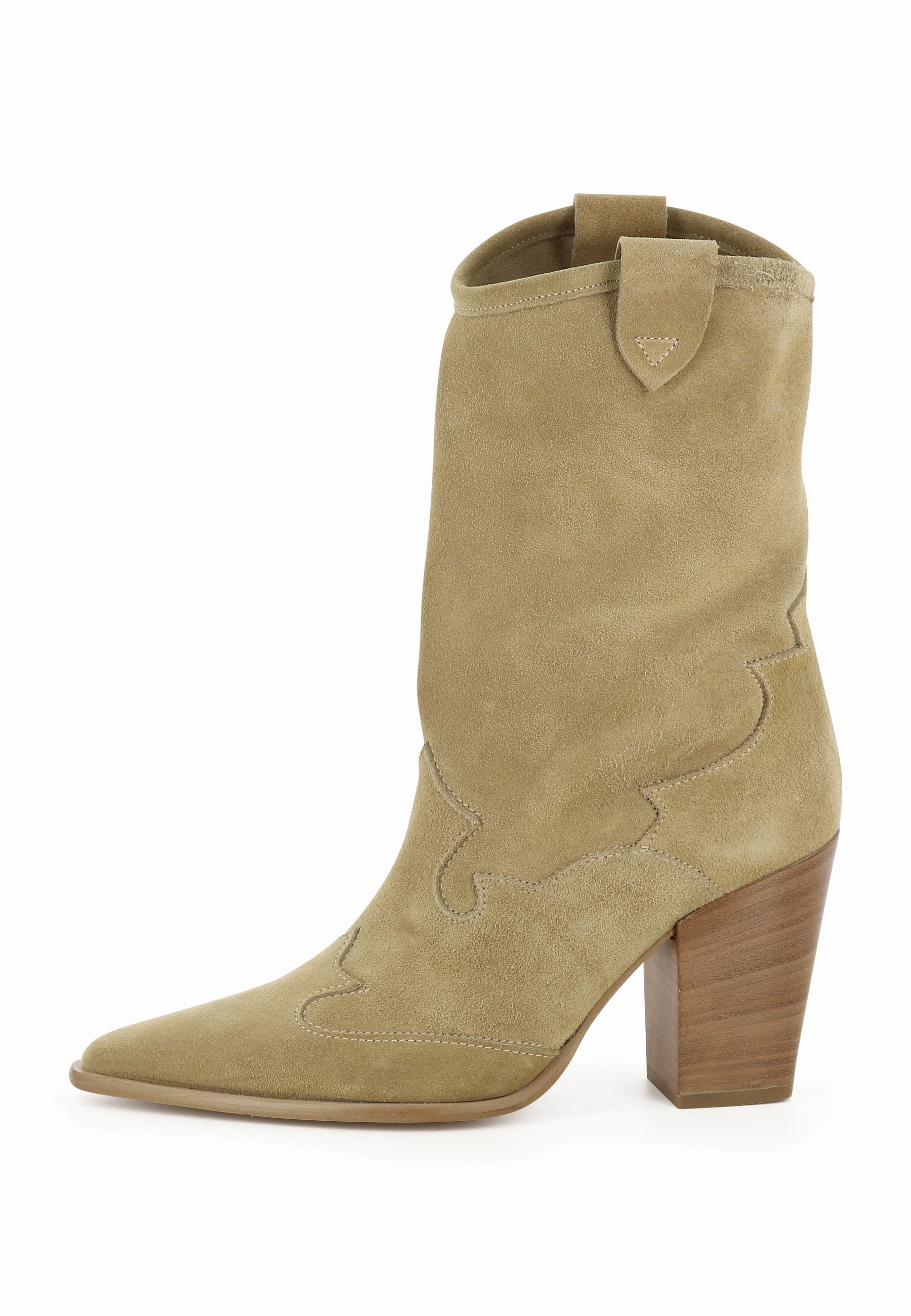 GAIA Damen Cowboy Stiefel  -  Rauleder Beige Stiefel Velourleder