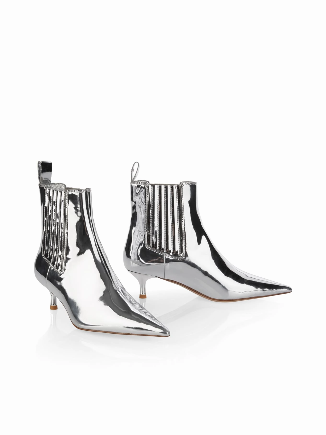 High Heel Peep Toe Ankle Boots Stiefelette Mirror silber