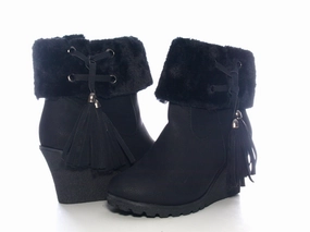 Damen Keilabsatz Stiefelette Boots Black # 211 Sicherheitsschuhe Gefüttert Klettverschluss