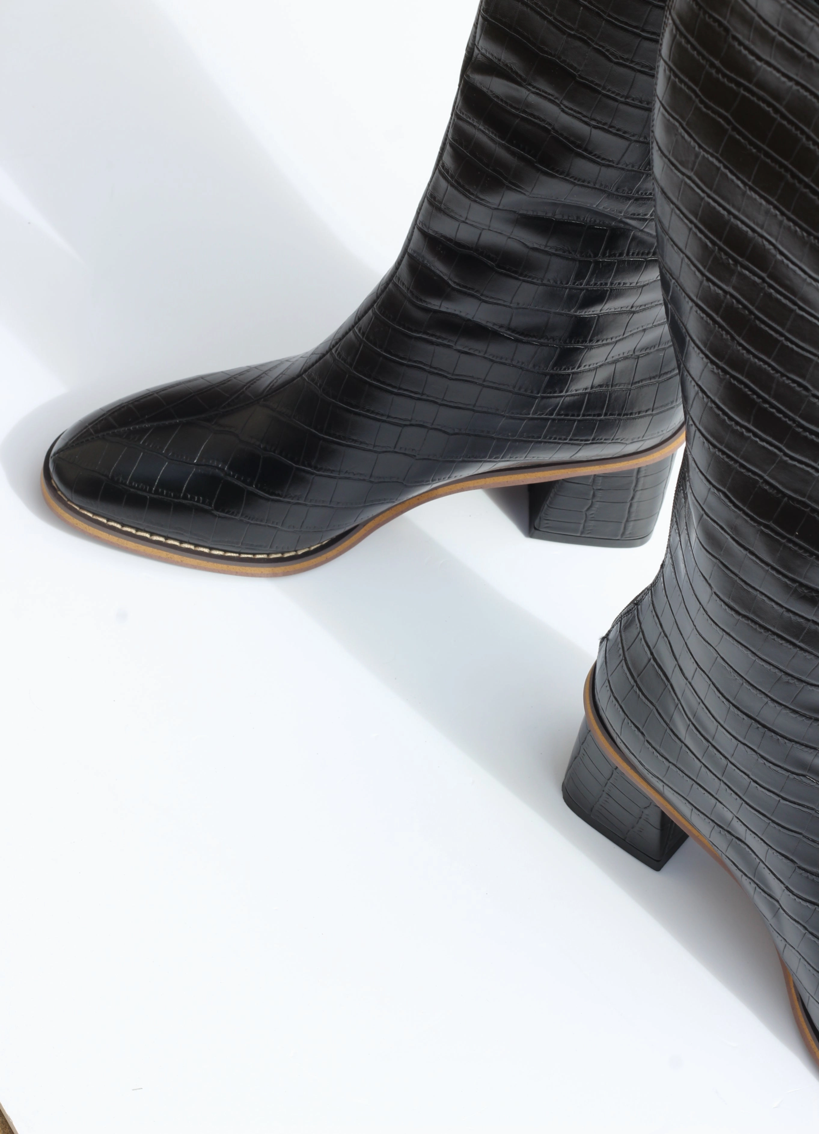 High Heels For Feet GIULIA, Black Croc Knee High Boots