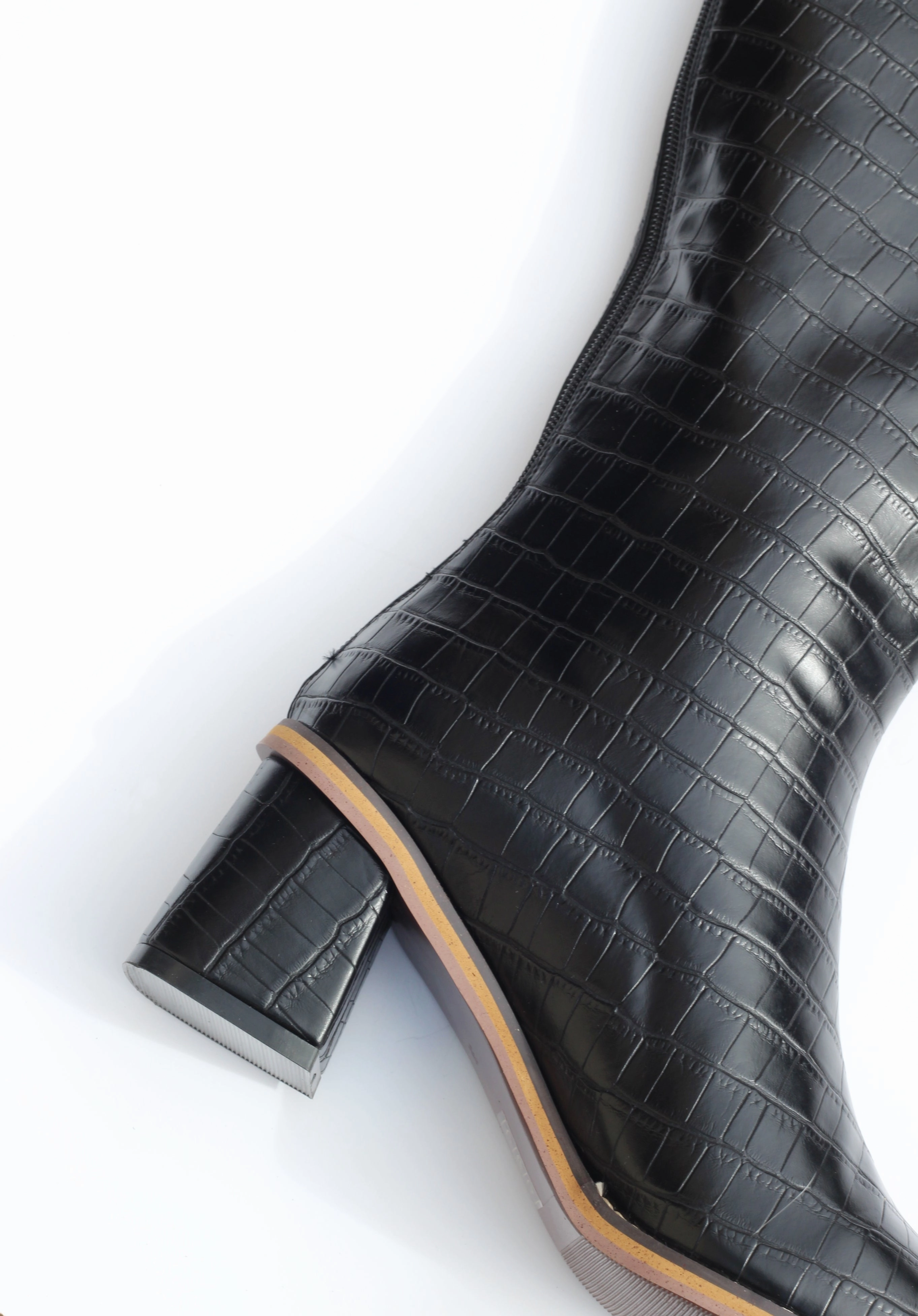 Cycling In High Heels GIULIA, Black Croc Knee High Boots