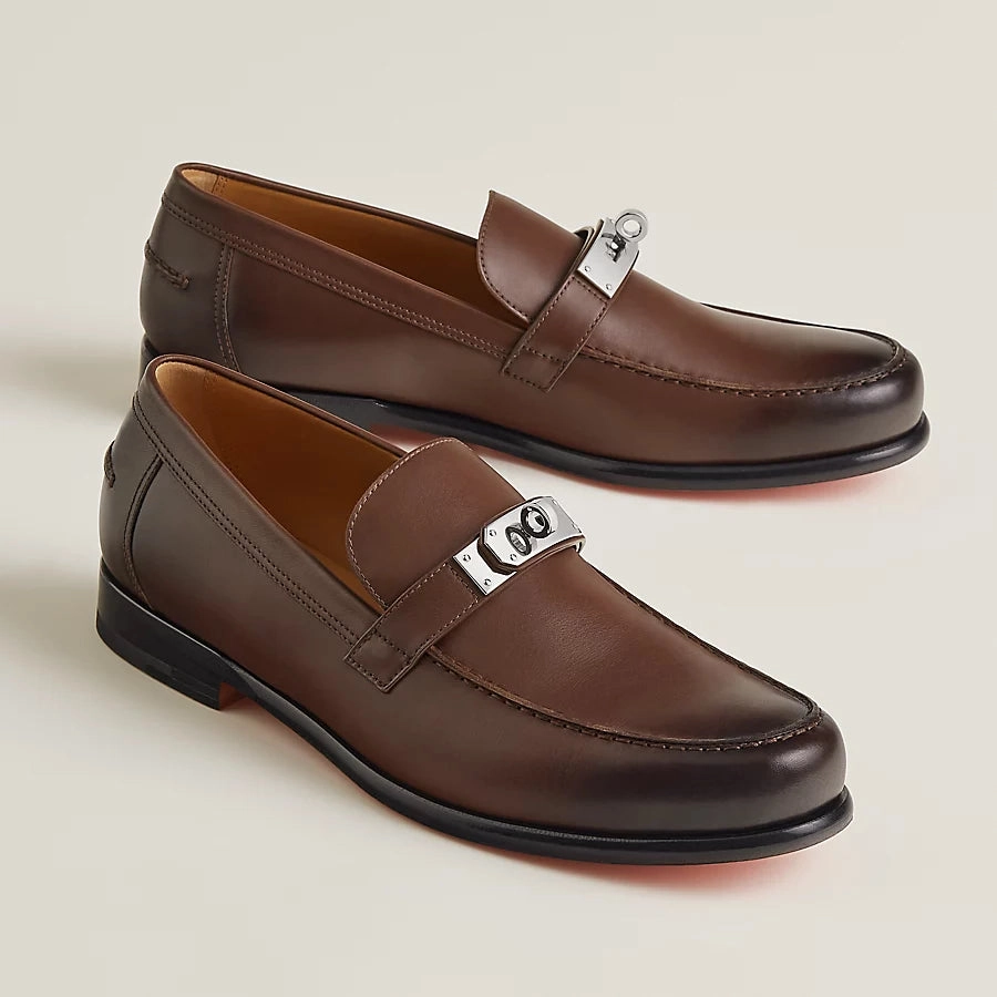 HERMES DESTIN LOAFFER BROWN MEN SHOES Checkered Loafers