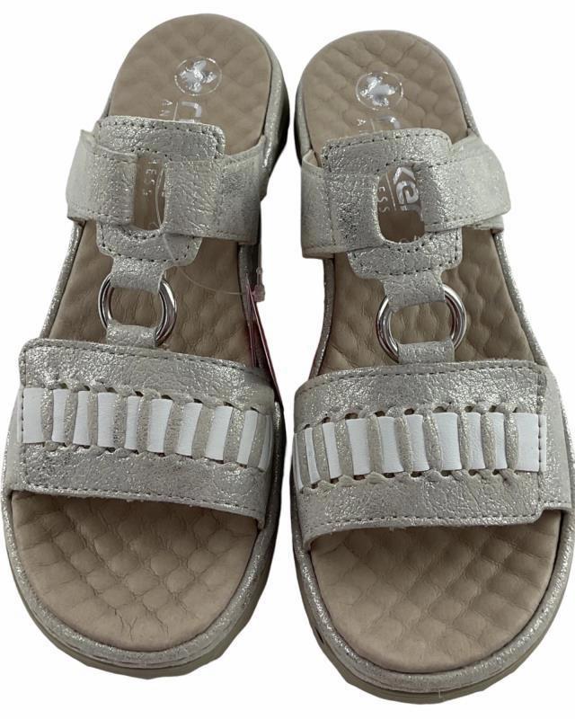 Rieker  Damen  Pantoletten 60481-40 Silber,Klettverschluss Harry Potter Sandalen