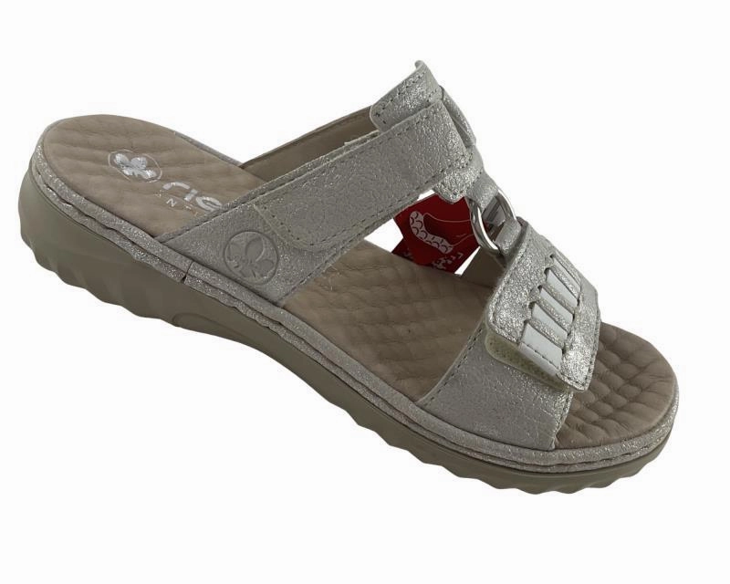 Rieker  Damen  Pantoletten 60481-40 Silber,Klettverschluss Semler Sandalen