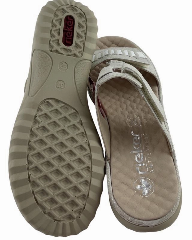 Rieker  Damen  Pantoletten 60481-40 Silber,Klettverschluss Sandalen Blockabsatz Wide Fit