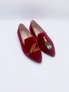 POINTY RED VELVET MISS CHAMPAGNE LOAFER Casual Slip On Loafers