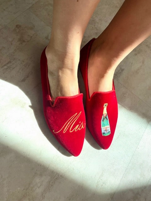 POINTY RED VELVET MISS CHAMPAGNE LOAFER New Republic Loafers