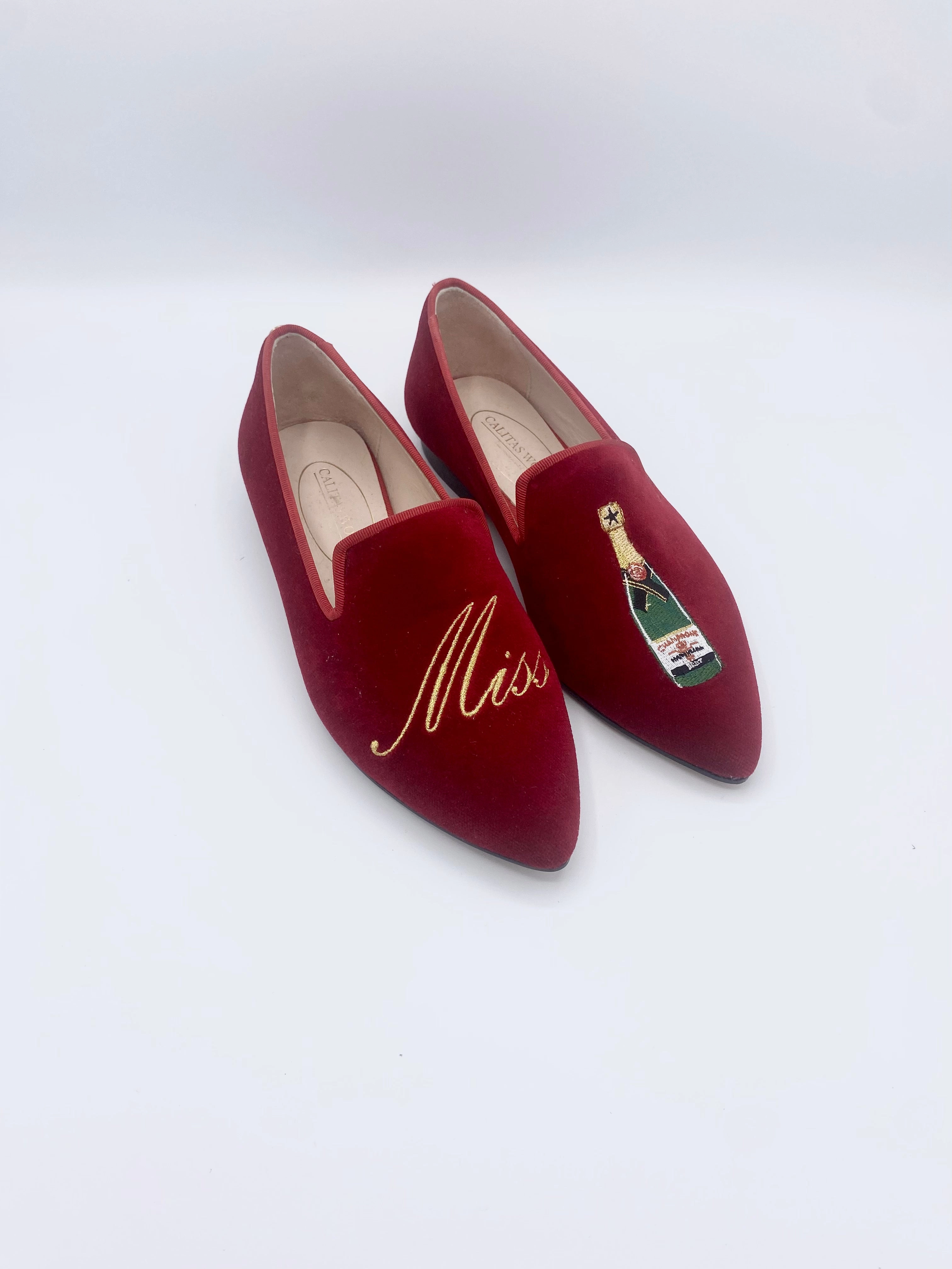 POINTY RED VELVET MISS CHAMPAGNE LOAFER Split Loafers