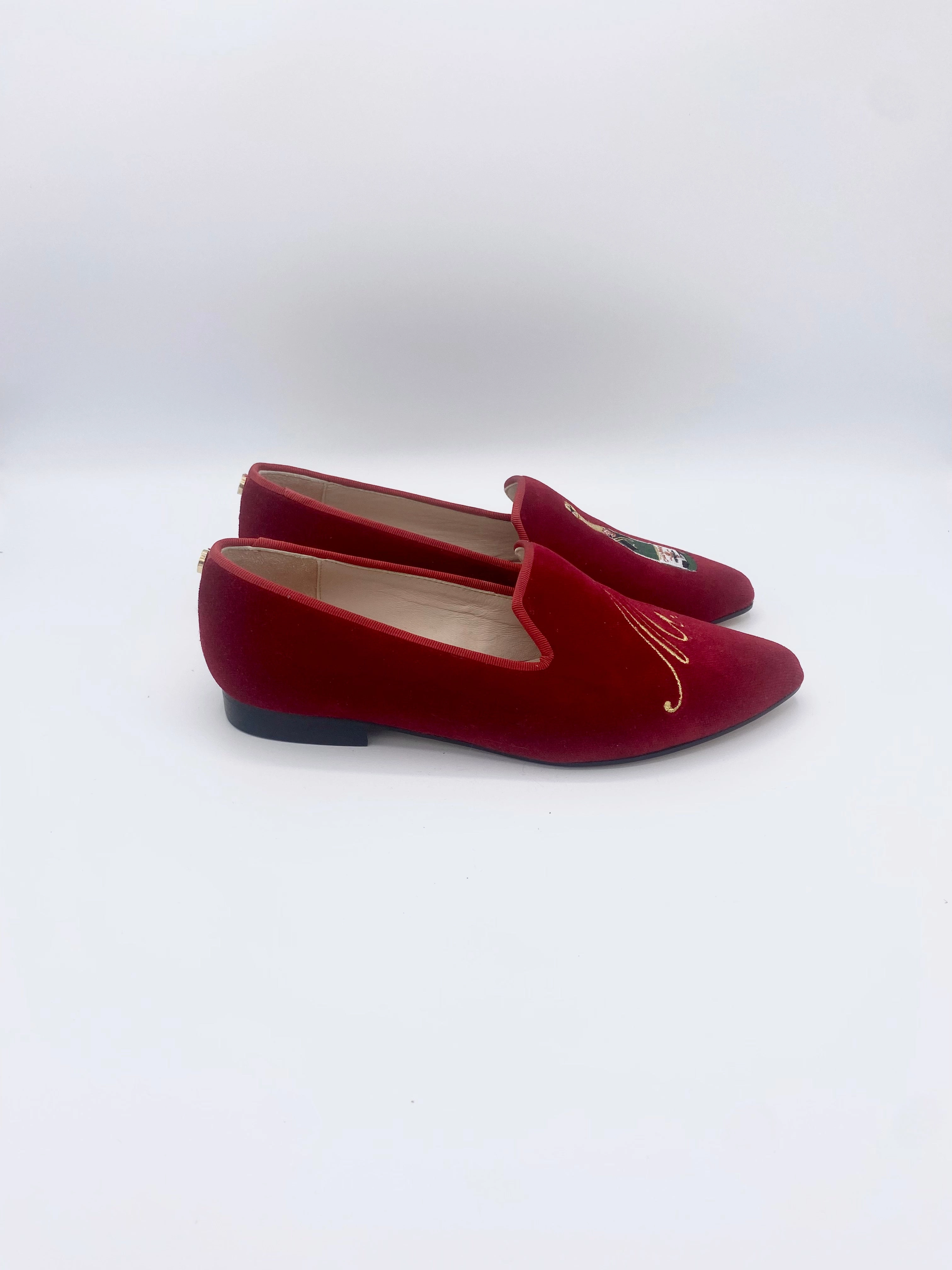 POINTY RED VELVET MISS CHAMPAGNE LOAFER Perline Penny Loafers