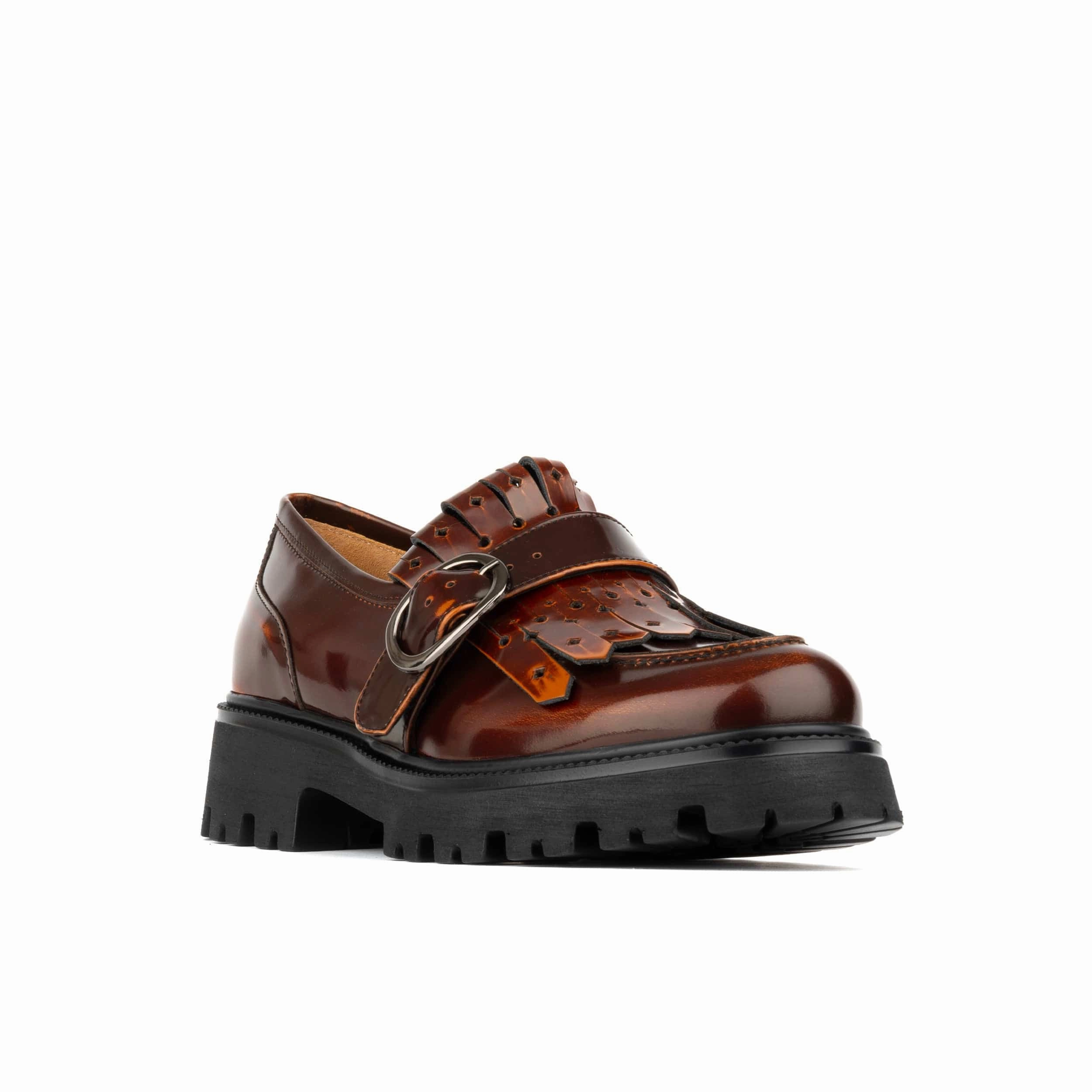 Loafers Slip Off Ava - Brown - Women's leather chunky platform loafer with tassel and bar