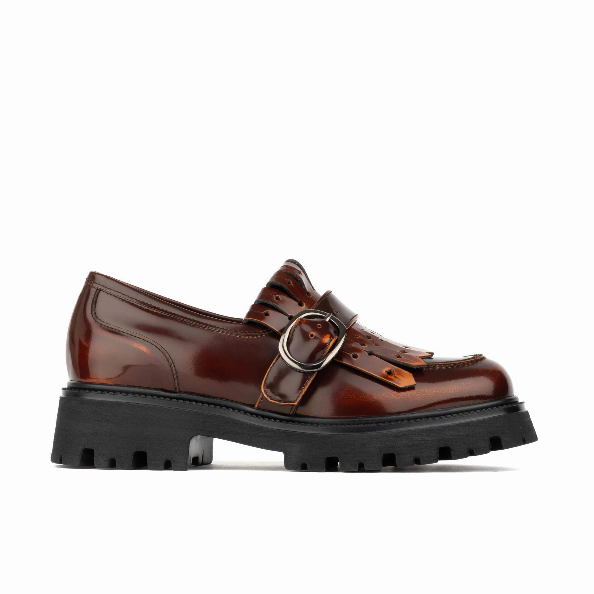 Ava - Brown - Women's leather chunky platform loafer with tassel and bar Russell And Bromley Penny Loafers