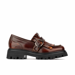 Ava - Brown - Women's leather chunky platform loafer with tassel and bar R&b Heritage Trim Loafers