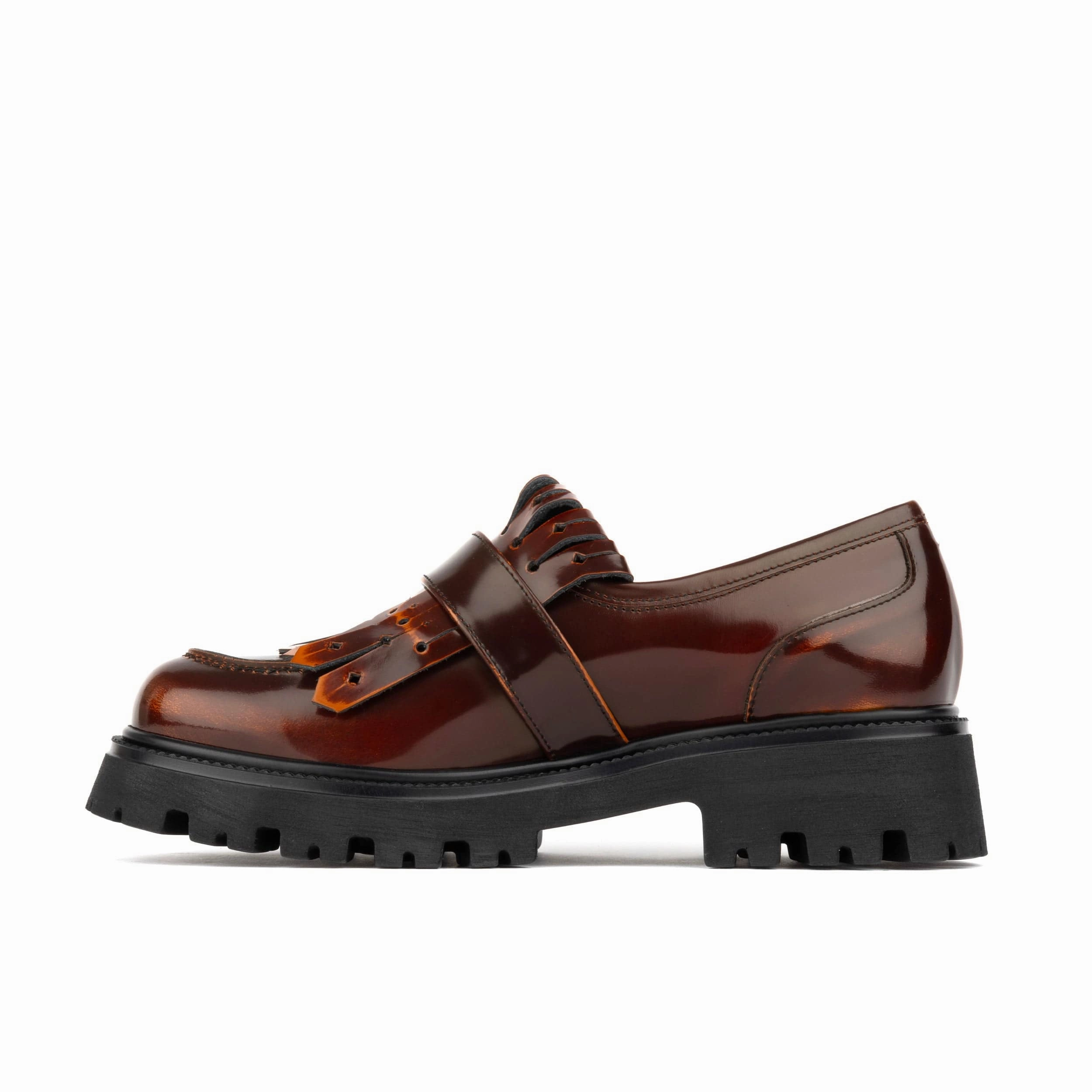 Loafers Winter Ava - Brown - Women's leather chunky platform loafer with tassel and bar