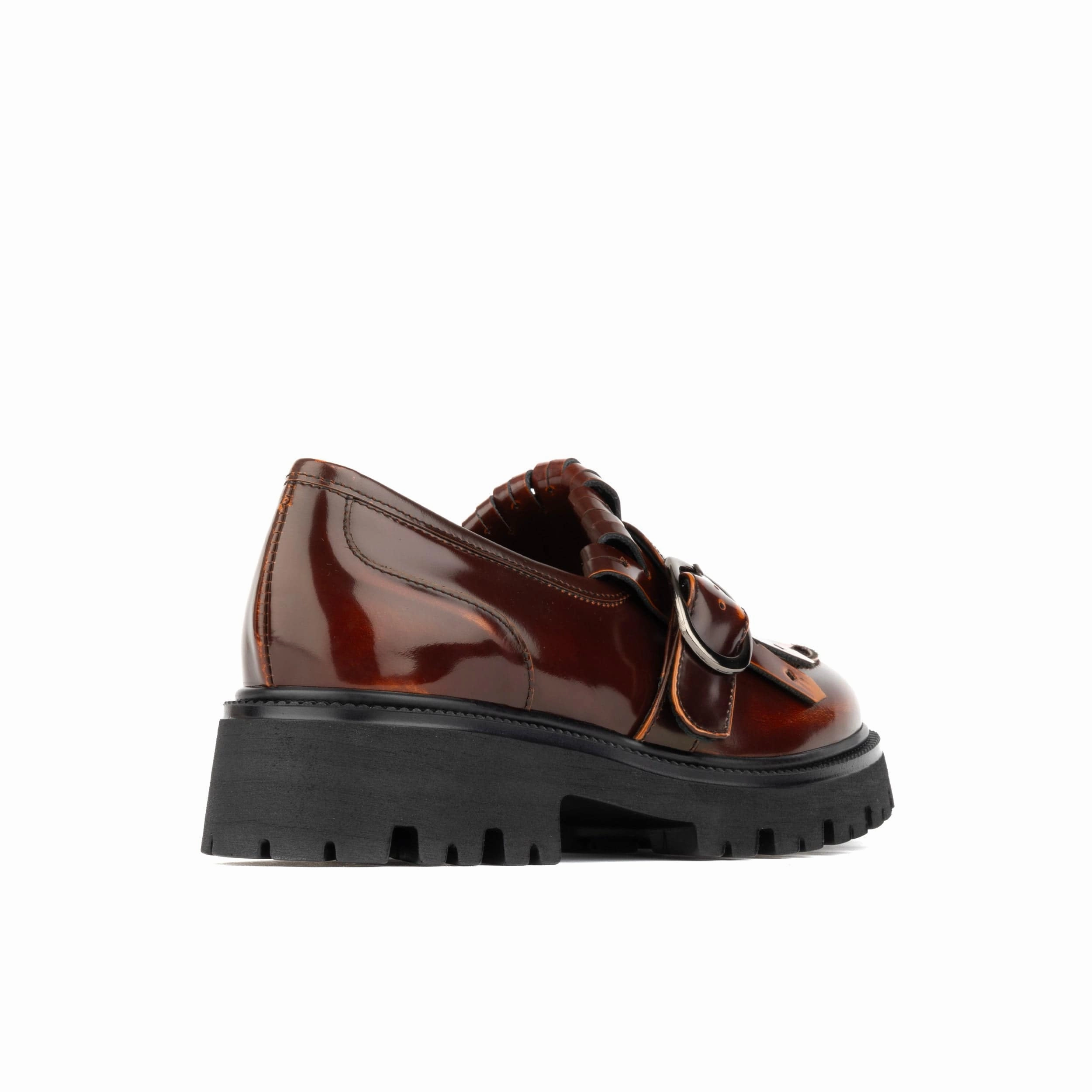 Brown Loafers Summer Ava - Brown - Women's leather chunky platform loafer with tassel and bar