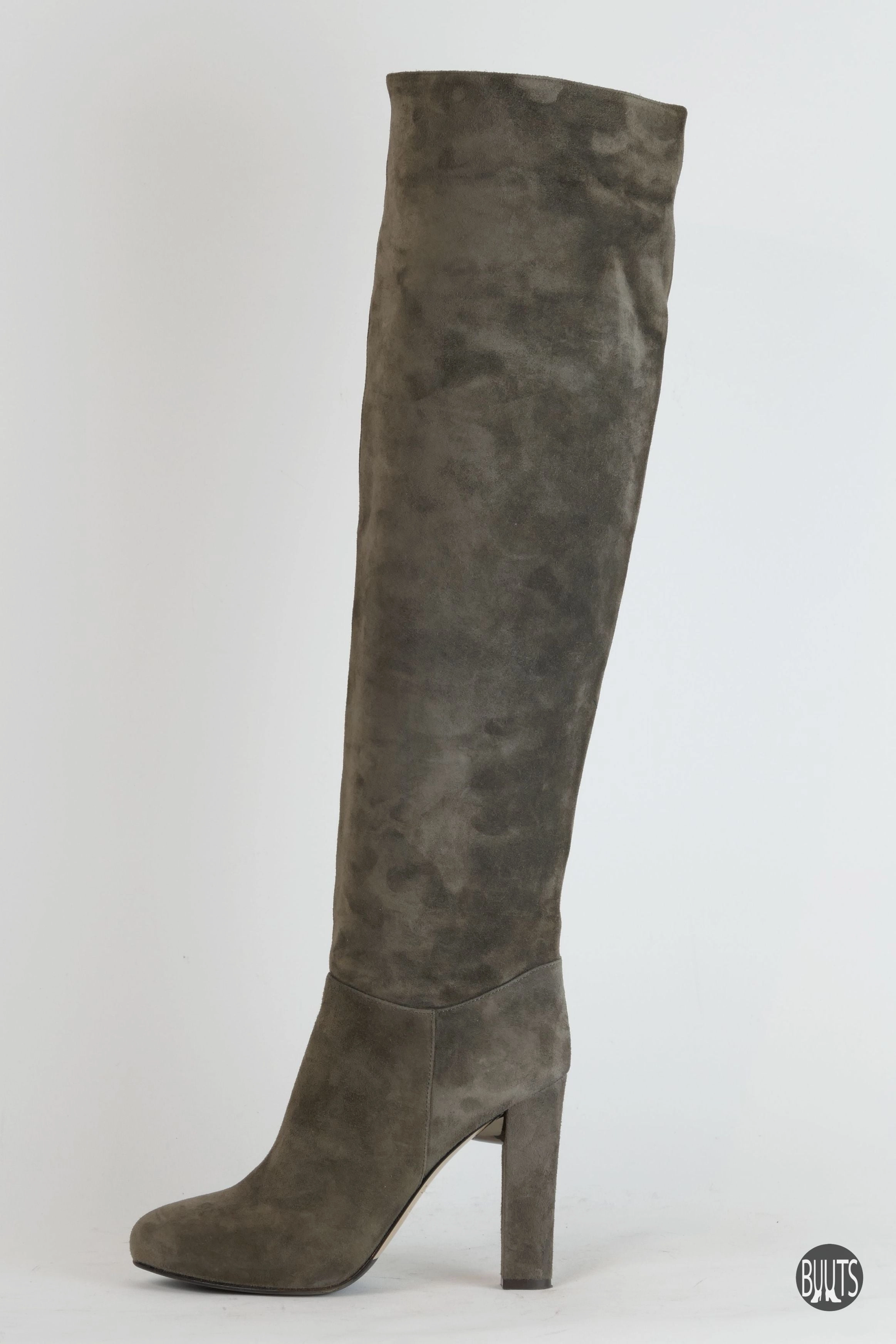 Stiefel Bis Zum Po Hohe Stiefel Wildleder grau