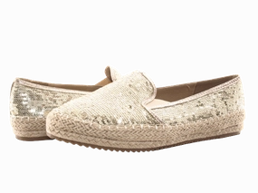 Leopard Sicherheitsschuhe Standort Damen Plateau Slipper Pailetten Espadrilles Spitzenstoff Slip On Gold # 163