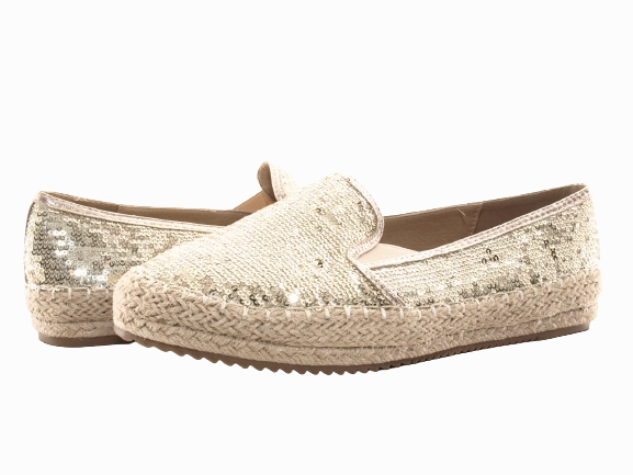Damen Plateau Slipper Pailetten Espadrilles Spitzenstoff Slip On Gold # 163 Sicherheitsschuhe S333
