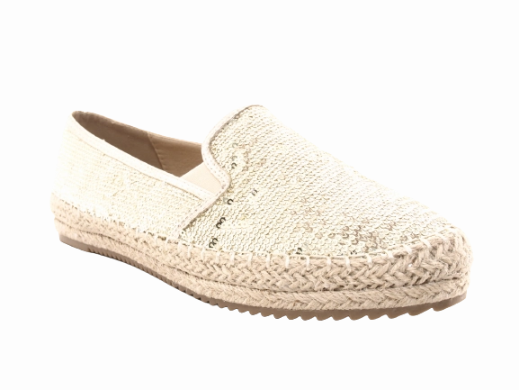 Atlas Leichte Sicherheitsschuhe S1 Damen Plateau Slipper Pailetten Espadrilles Spitzenstoff Slip On Gold # 163
