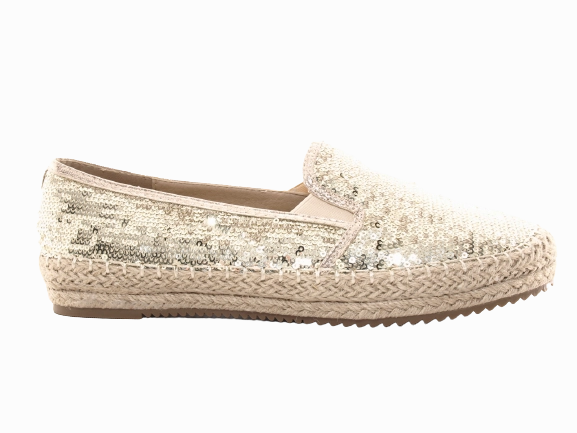 Damen Plateau Slipper Pailetten Espadrilles Spitzenstoff Slip On Gold # 163 Sicherheitsschuhe Sportschuhe