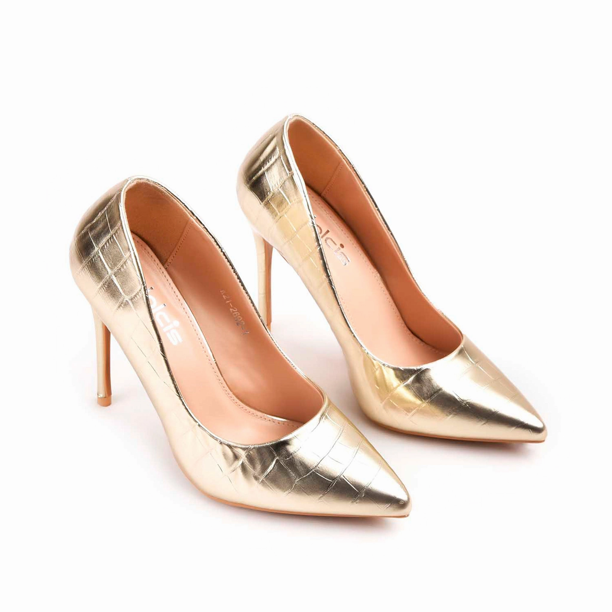 Luxurious Gold Croc-Embossed High Heel Pumps | 472M-X Outfits With High Heels