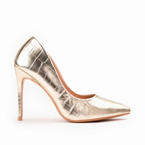 High Heels High Class Luxurious Gold Croc-Embossed High Heel Pumps | 472M-X