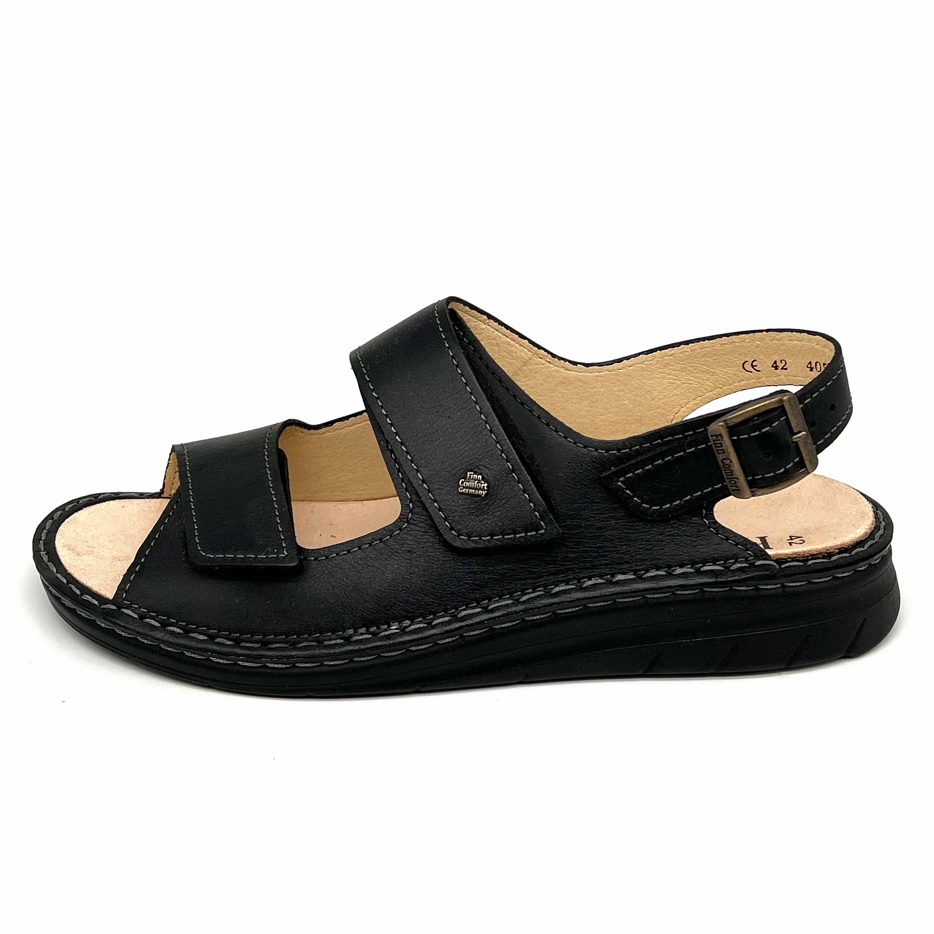 T Steg Sandalen Mit Absatz Herren Klett Sandalette Schwarz von Finn Comfort 17806