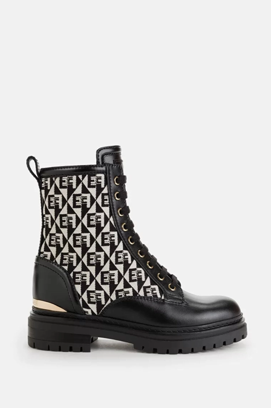 Wide Fit Flat Ankle Boots Biker-Boots aus Jacquard und Leder mit Rautenmuster