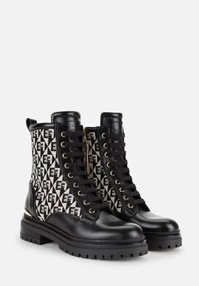 Biker-Boots aus Jacquard und Leder mit Rautenmuster Ankle Boots Biker Style