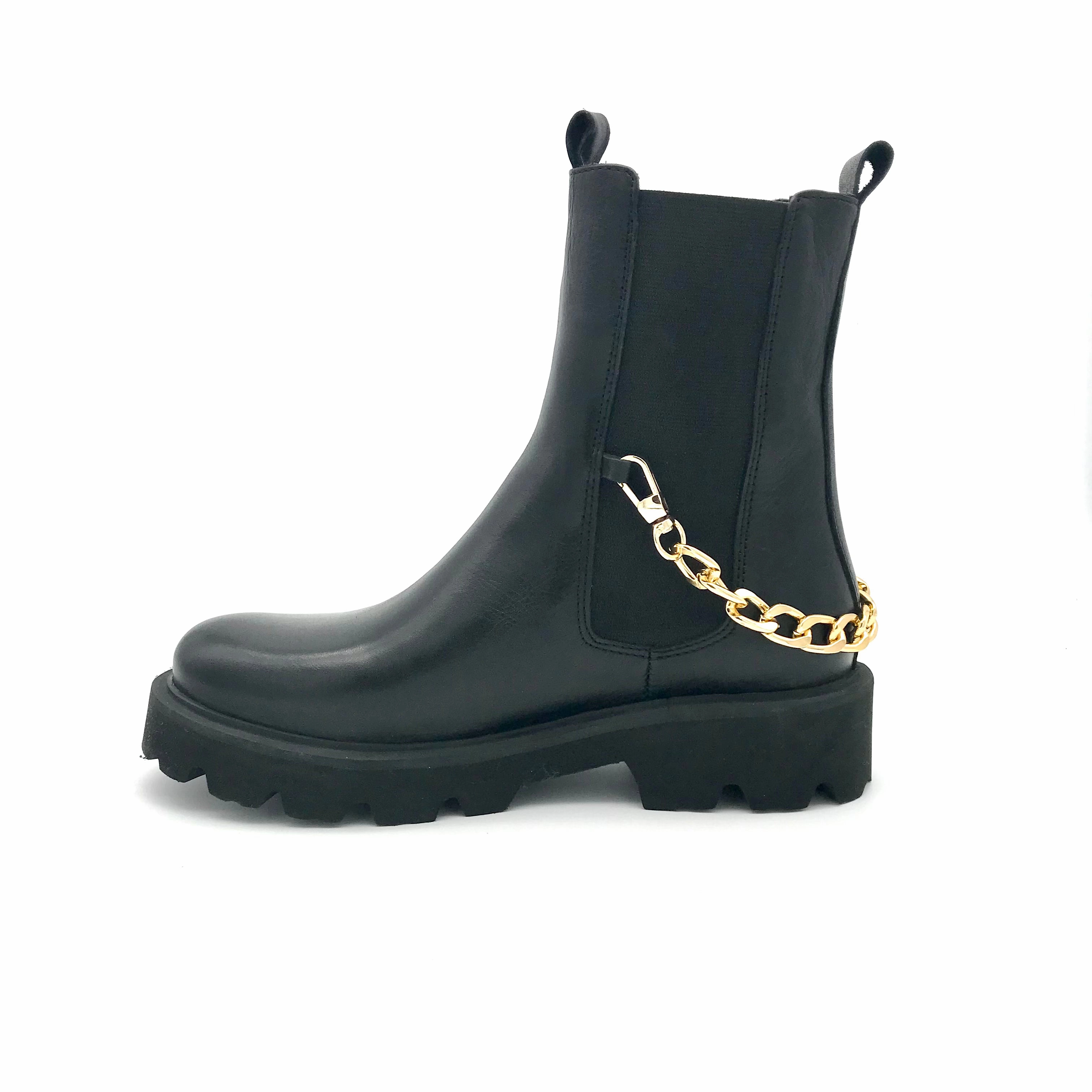 Leder Ankle Boots Rund Biker Boots Schwarz