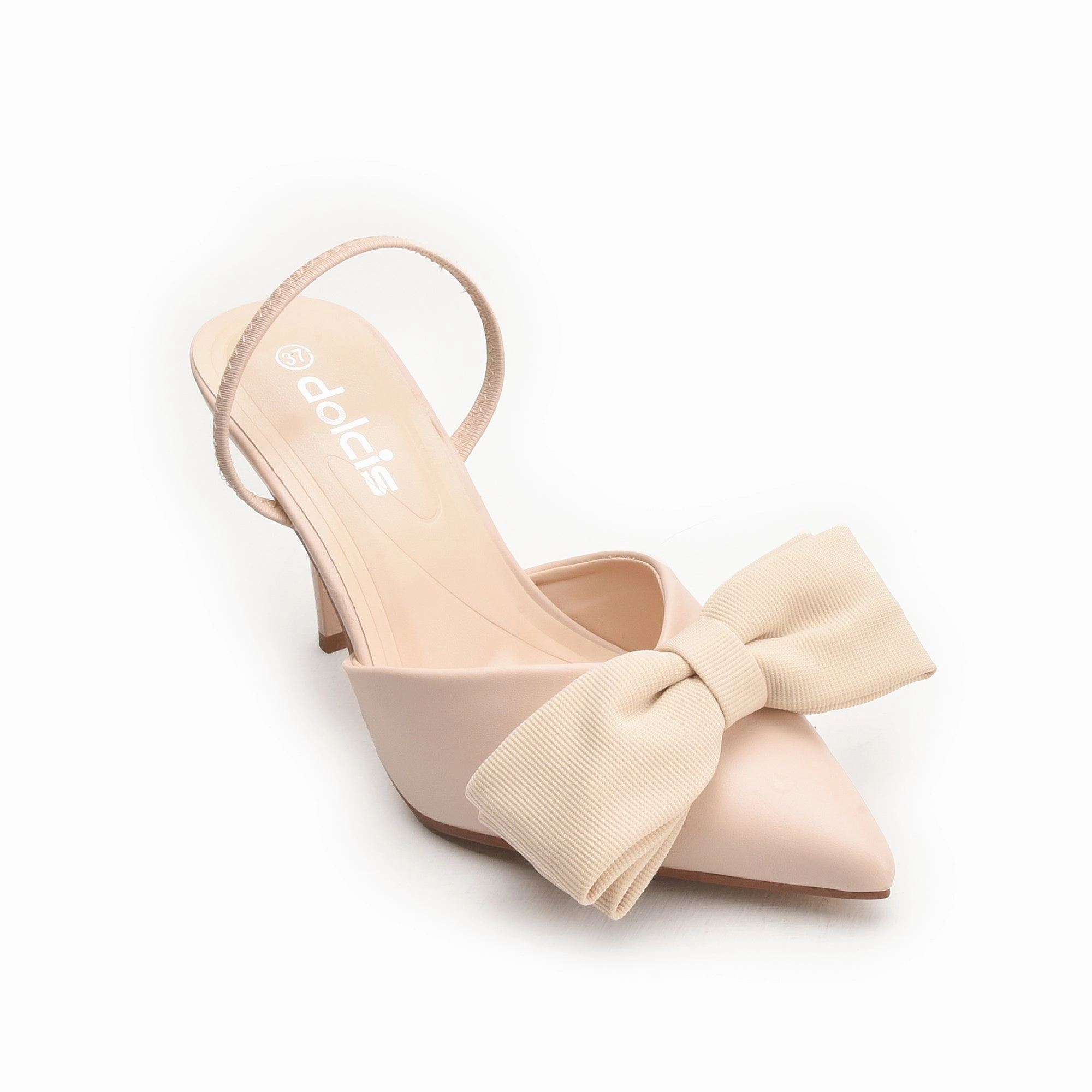White High Heels With Ankle Strap Blush Pink High Heels with Bow Detail | 497N-F