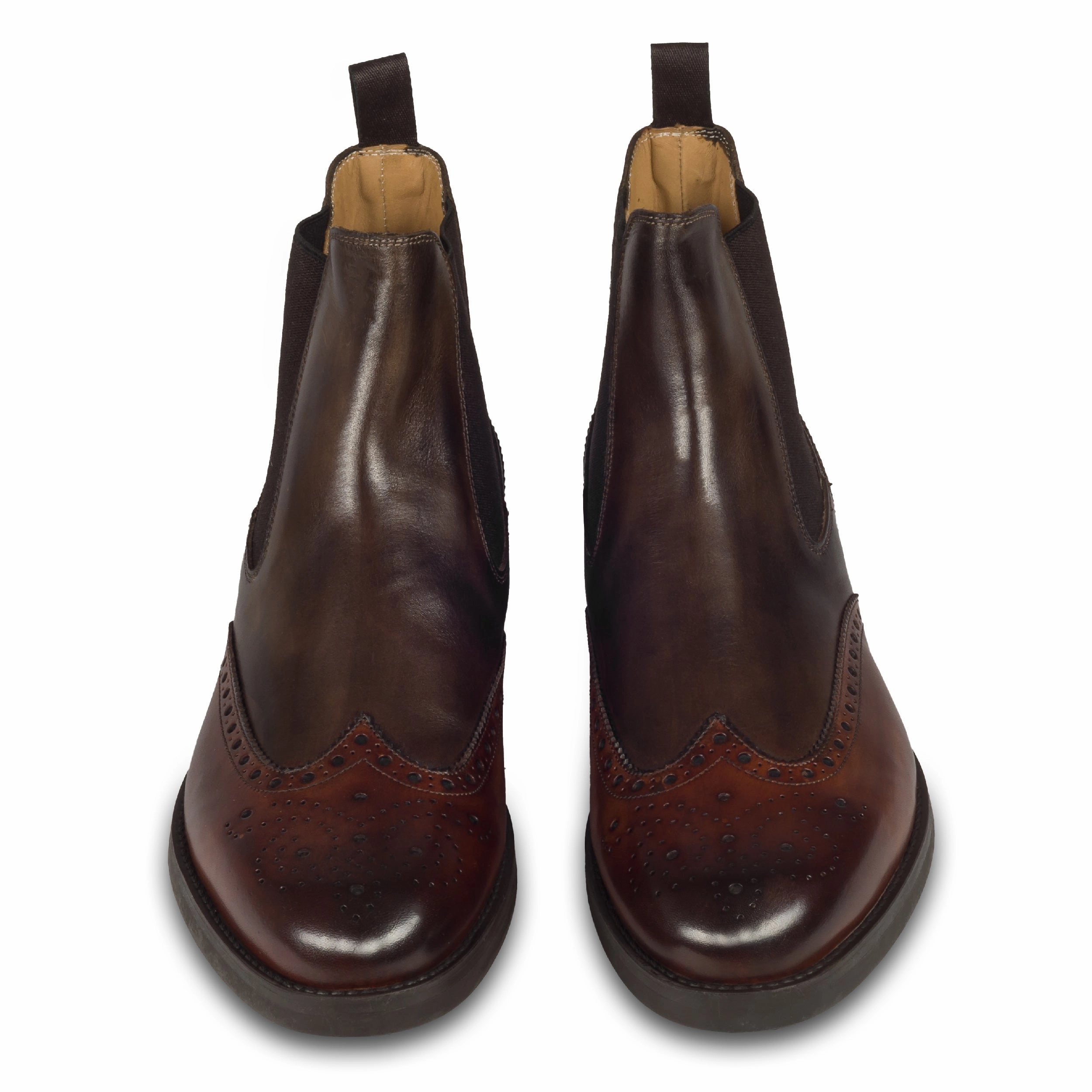 BRECOS Chelsea Boots fr Herren in zwei Braun-Tnen - Kalbsleder, Gummisohle, durchgenht | Gr. 43/44 SALE % Leather Ankle Boots With Low Heel