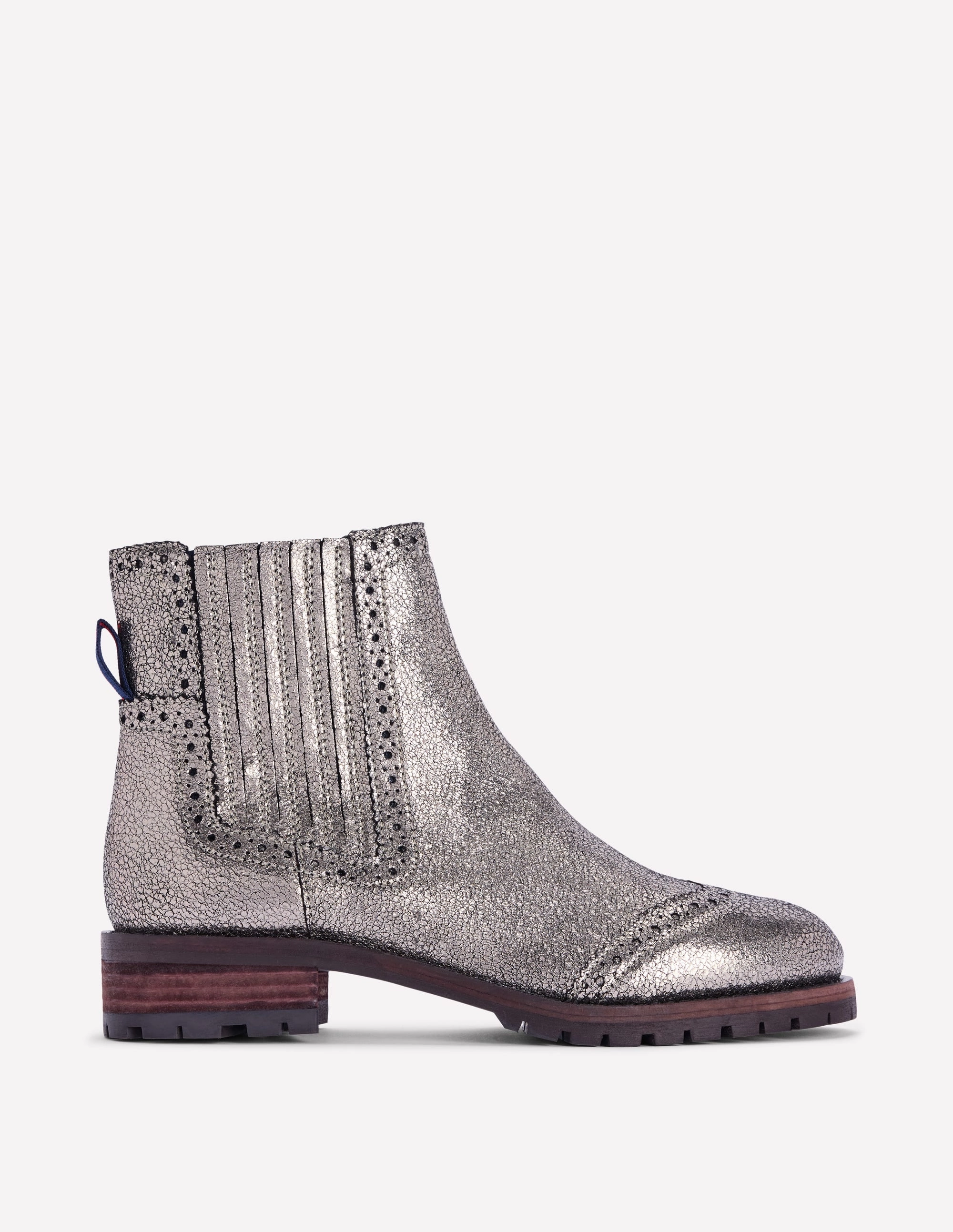 Chelsea-Stiefel mit Budapester-Details-Silber Silberne Stiefel