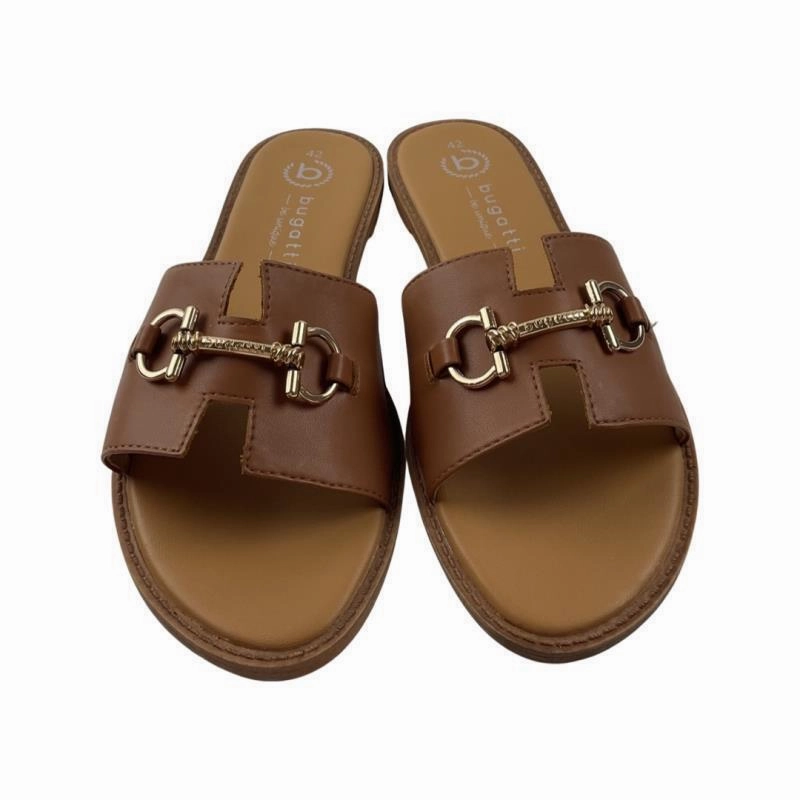 Bugatti Damen Pantoletten 431-A7C90-5000 Cognac Kork Sandalen Mit Keilabsatz