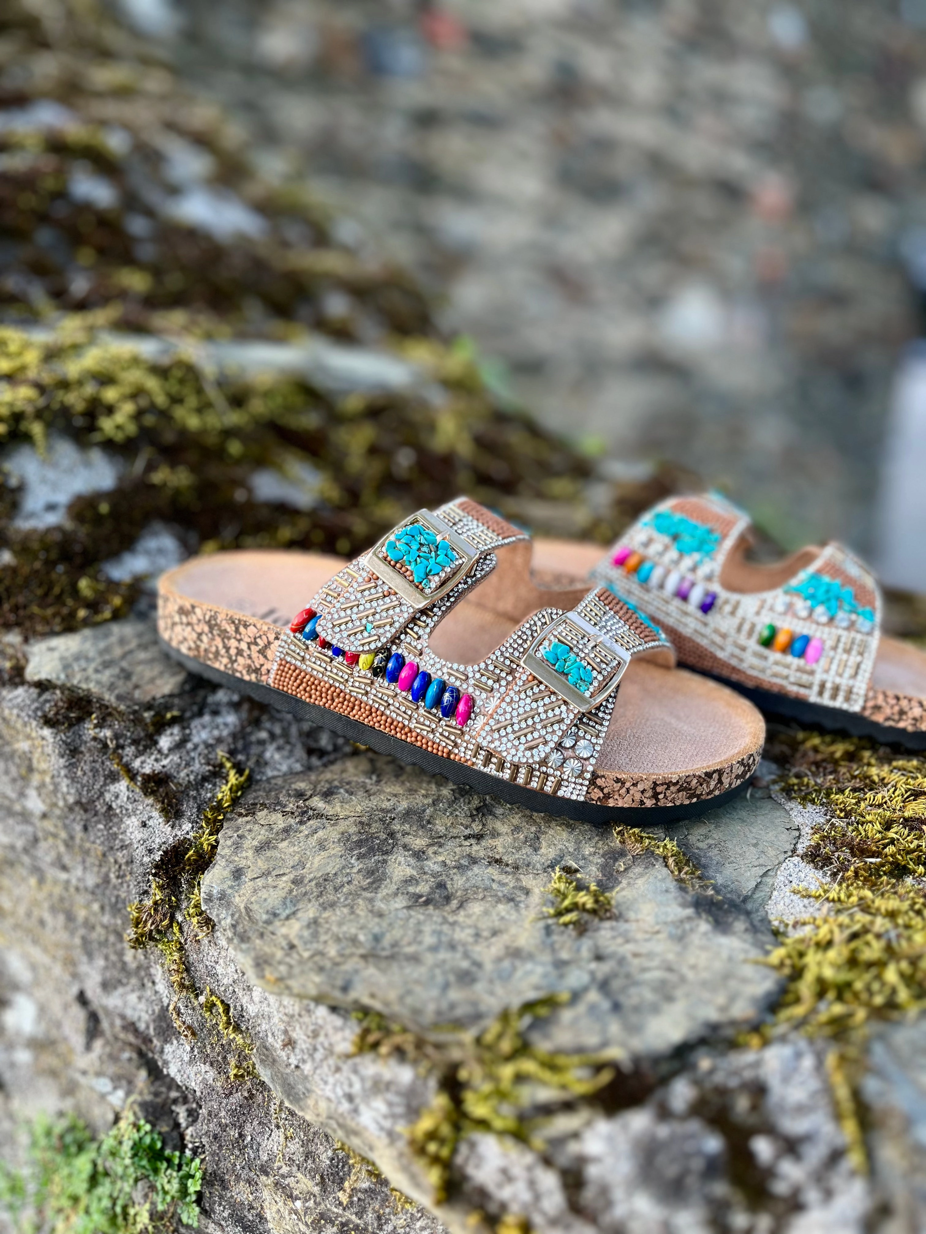 Sandalen Bandana Bunte Pantolette mit Strass IBIZA