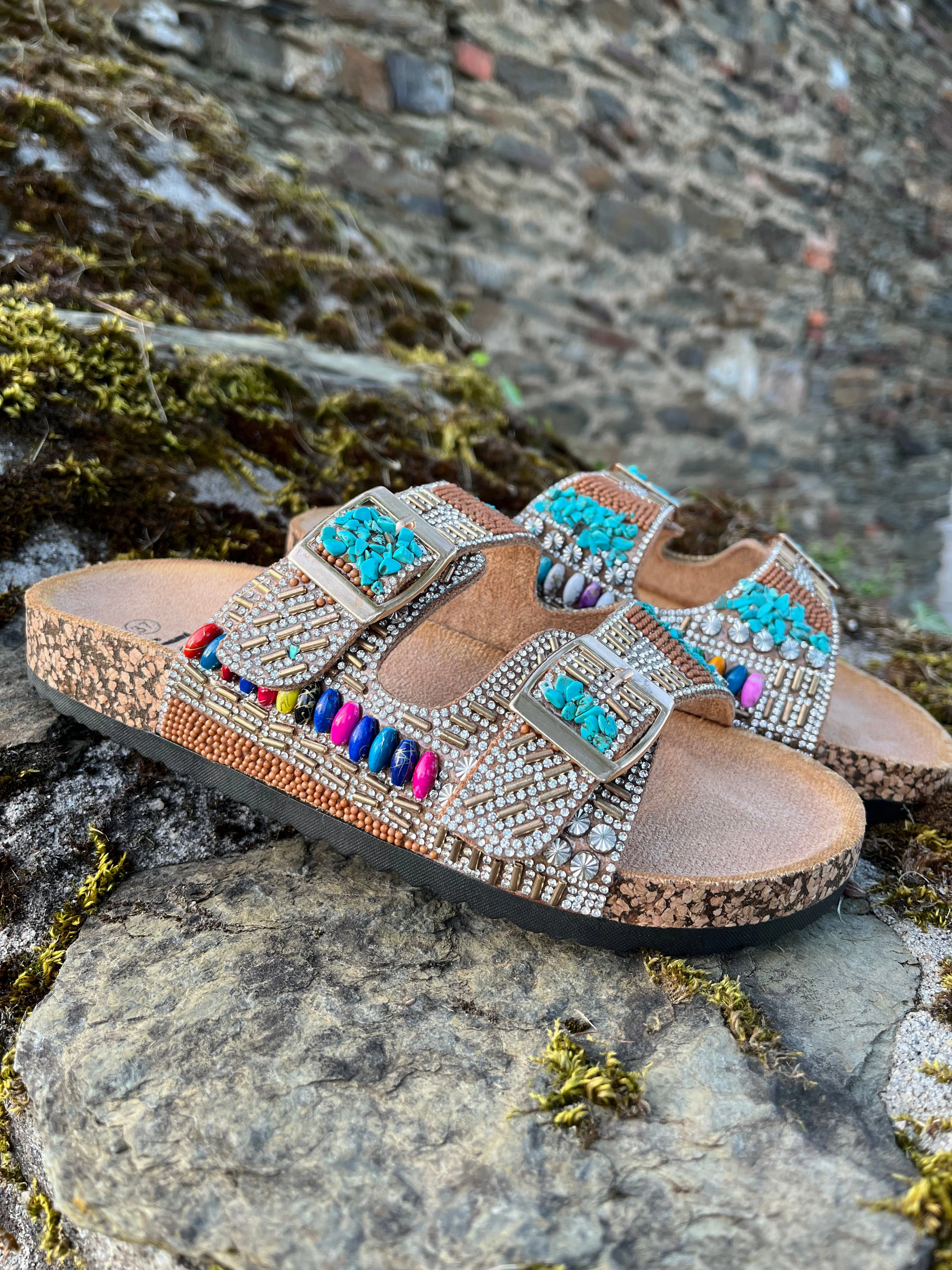 Massimo Sandalen Bunte Pantolette mit Strass IBIZA