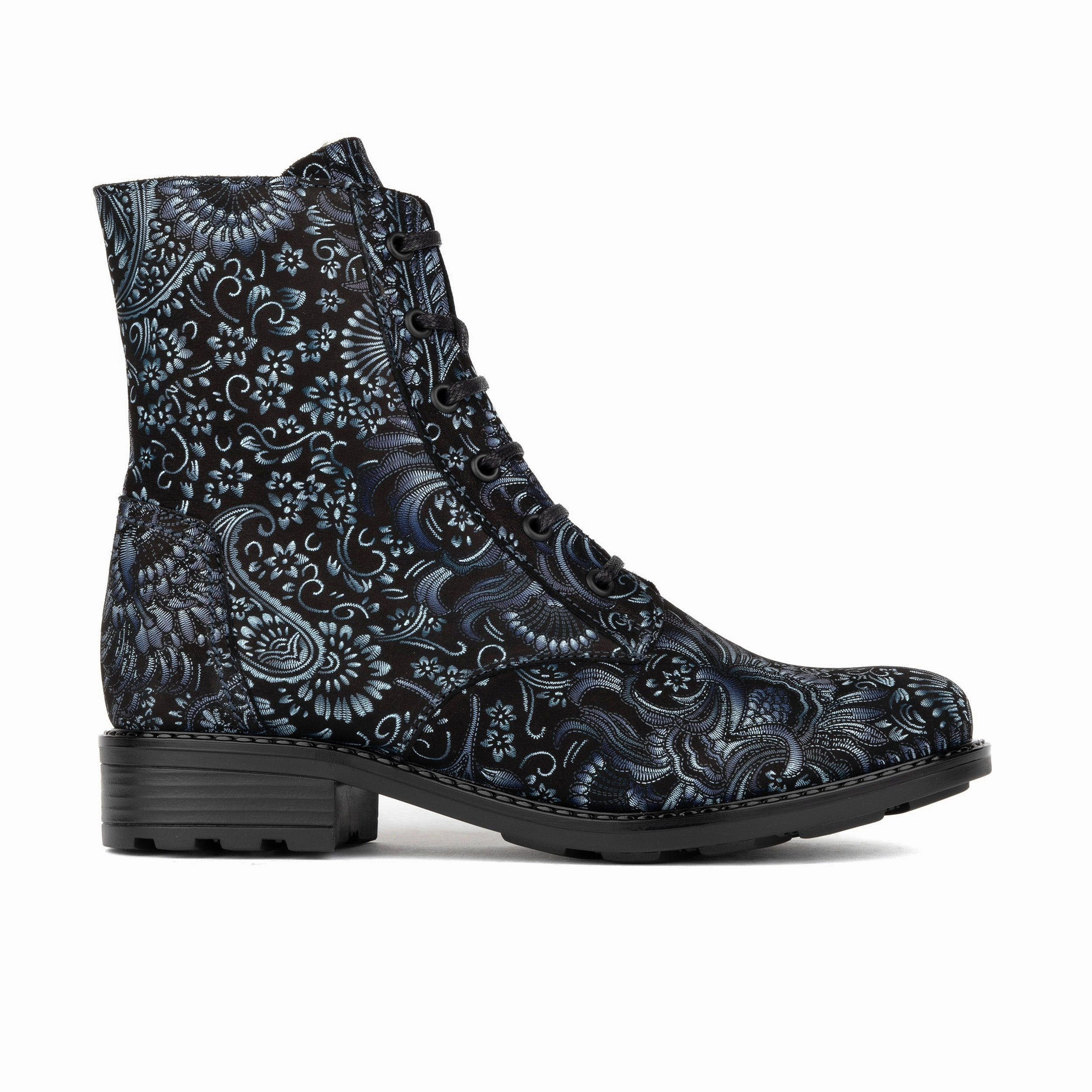 Laviva High - Black & Blue - Women's leather-lined wide fit high ankle boot High Heels Pads