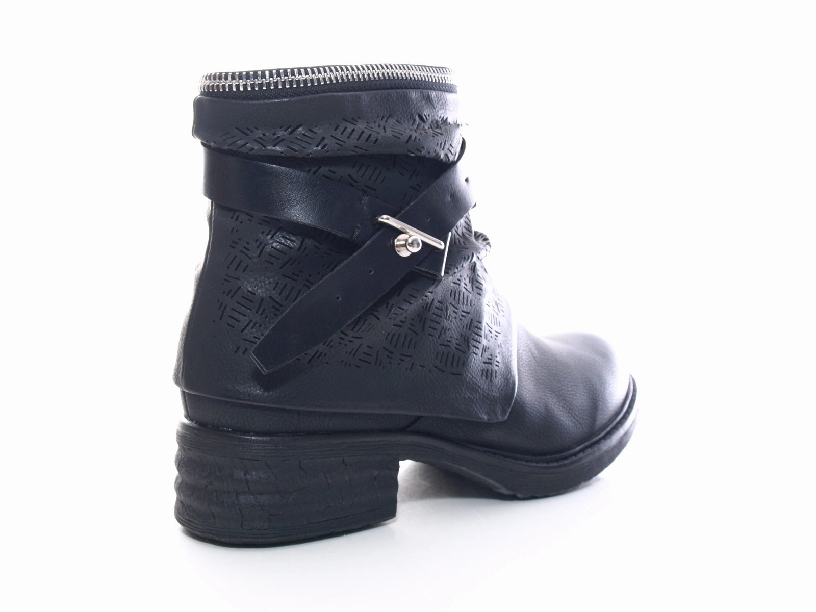 Damen Stiefeletten Biker Boots Outdoor Winterboots Black # 405 Ankle Boots Absatz Leder