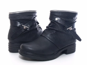 High Top Ankle Boots Damen Stiefeletten Biker Boots Outdoor Winterboots Black # 405