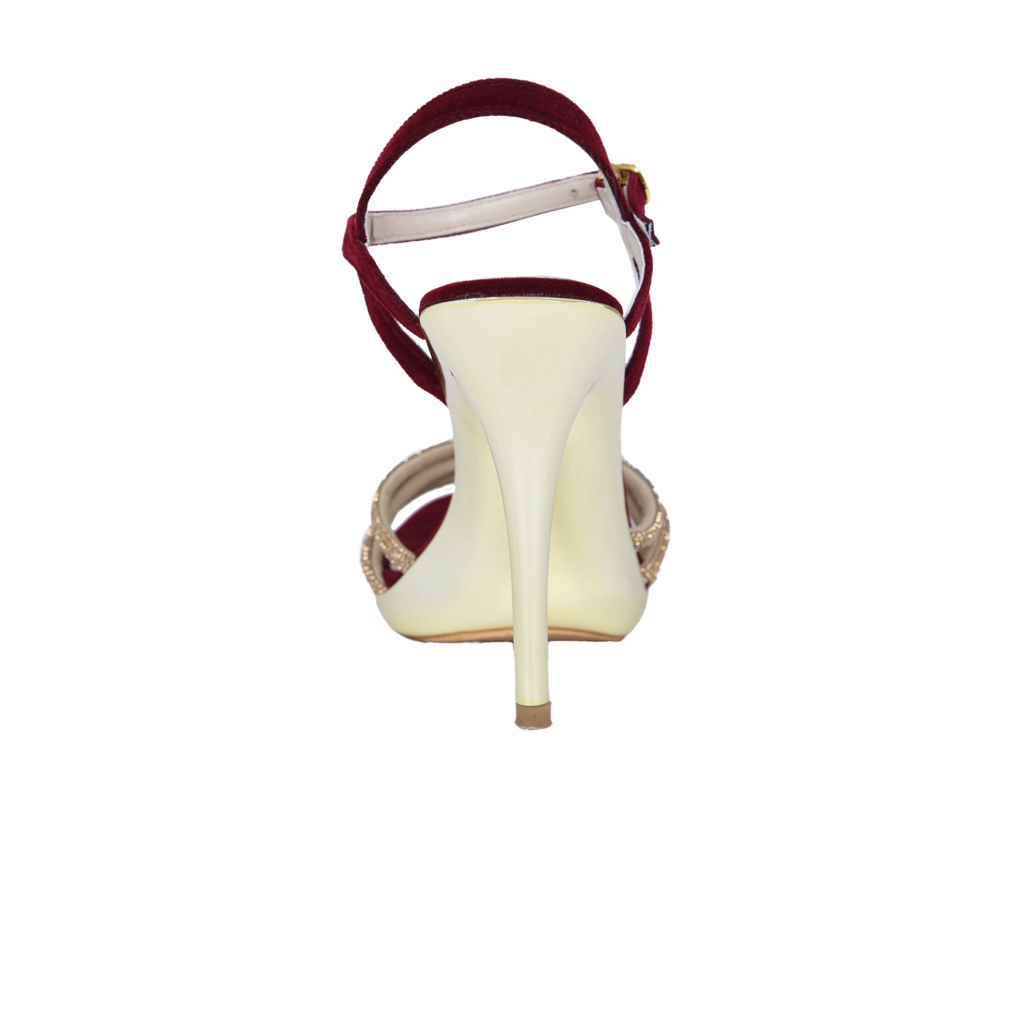 Chic Maroon High Heel Sandals with Gold Strappy Design | 267D-M High Heels Low Heel