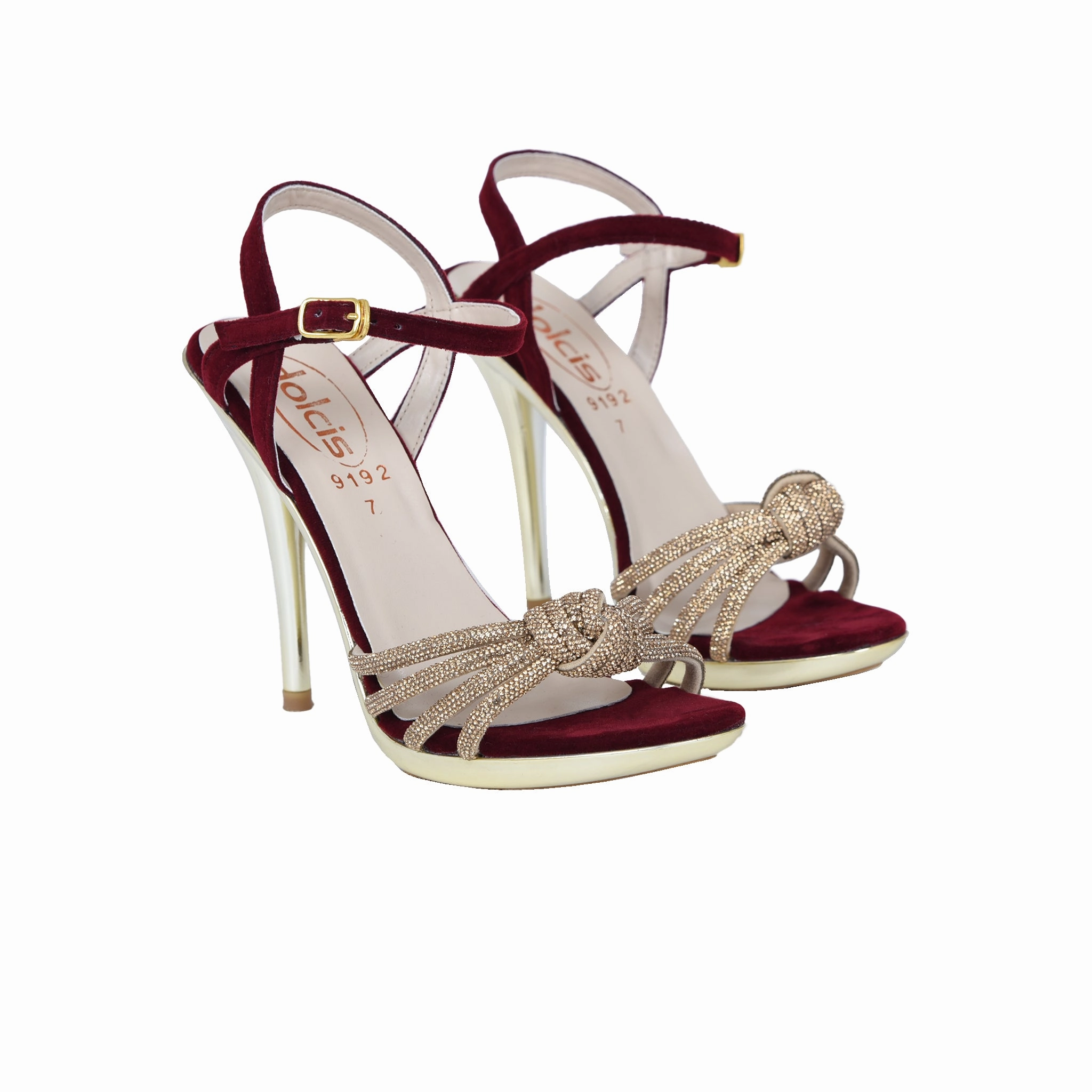 Lipstick And High Heels Chic Maroon High Heel Sandals with Gold Strappy Design | 267D-M