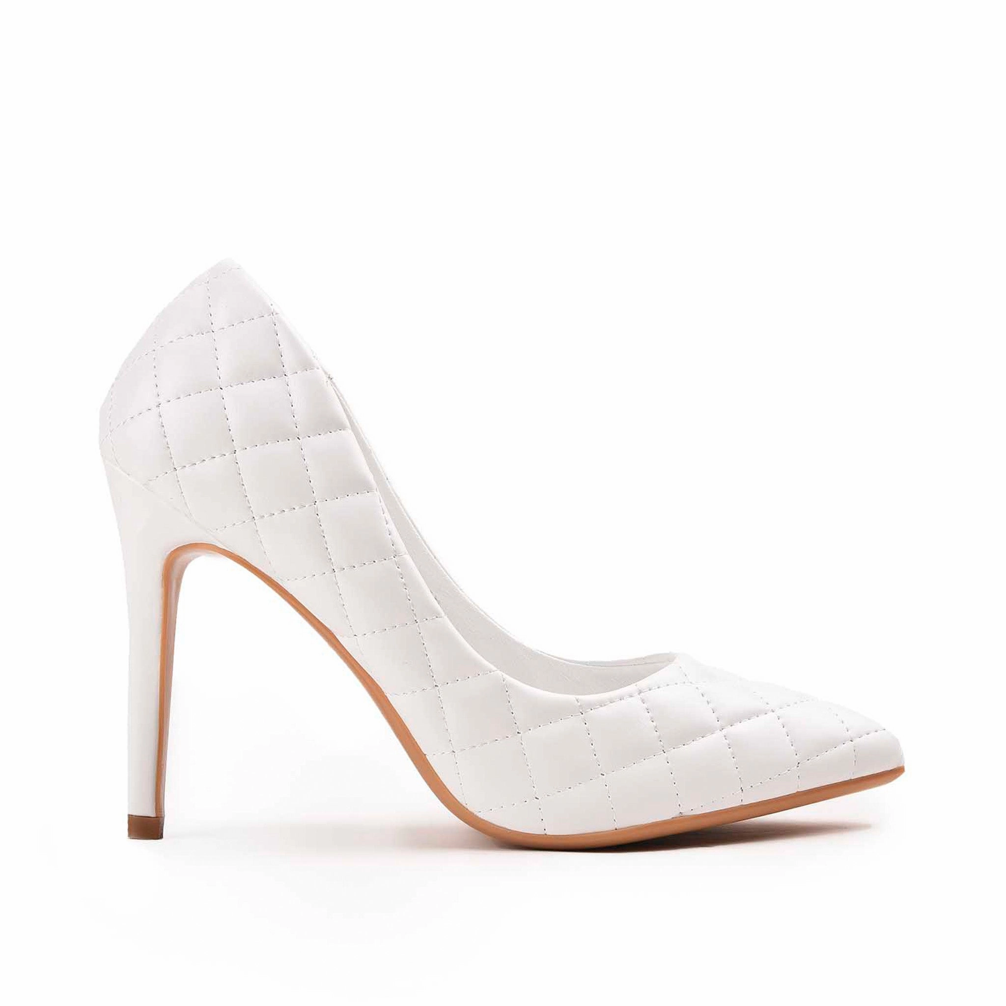 High Heels Ballerina Chic White Quilted High Heel Pumps | 470M-W