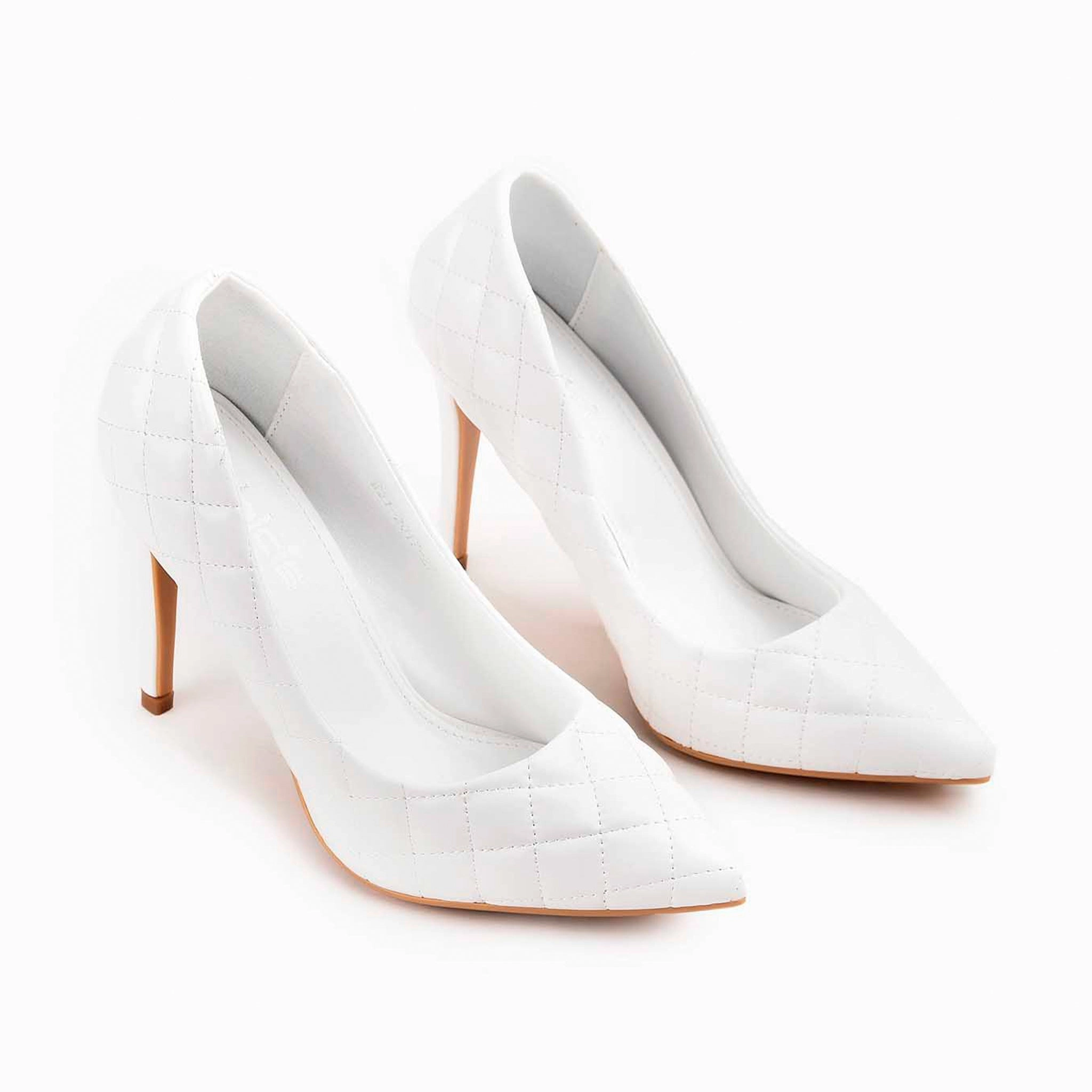 Chic White Quilted High Heel Pumps | 470M-W High Heels Plateau Pumps