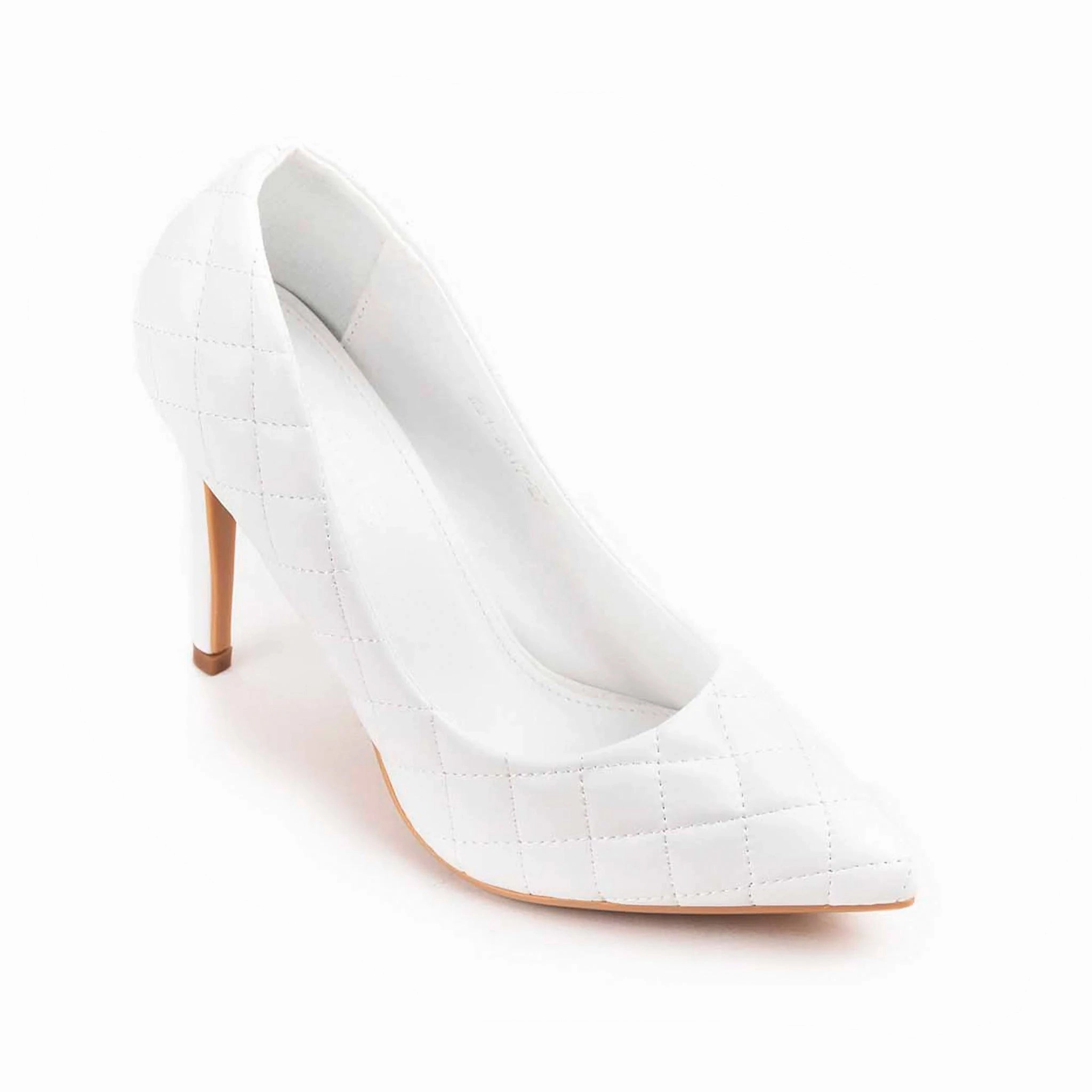 Plateau High Heels Mit Schnürung Chic White Quilted High Heel Pumps | 470M-W